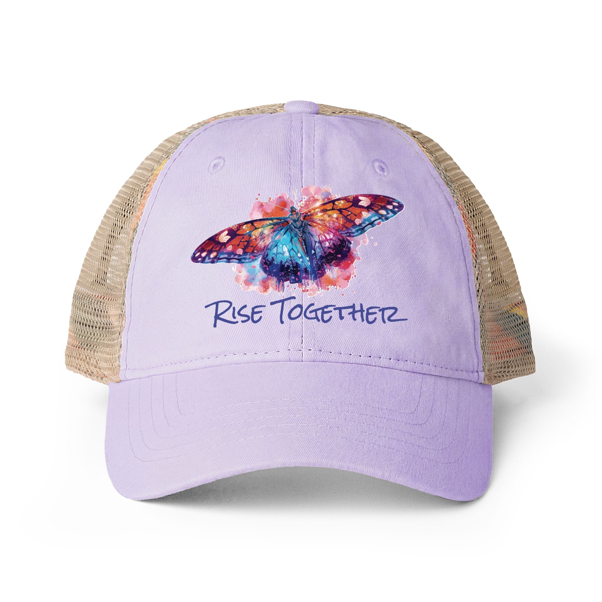 Butterfly Rise Together Mesh-Back Cap | Women's Washed Snap-Back Hat | Inspirational Gift