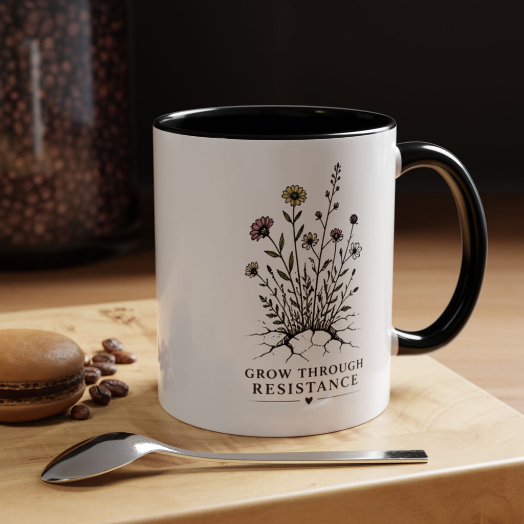Grow Through Resistance Color Accent Mug | Cozy Woodland Tea Coffee Cup 11 oz, 15 oz