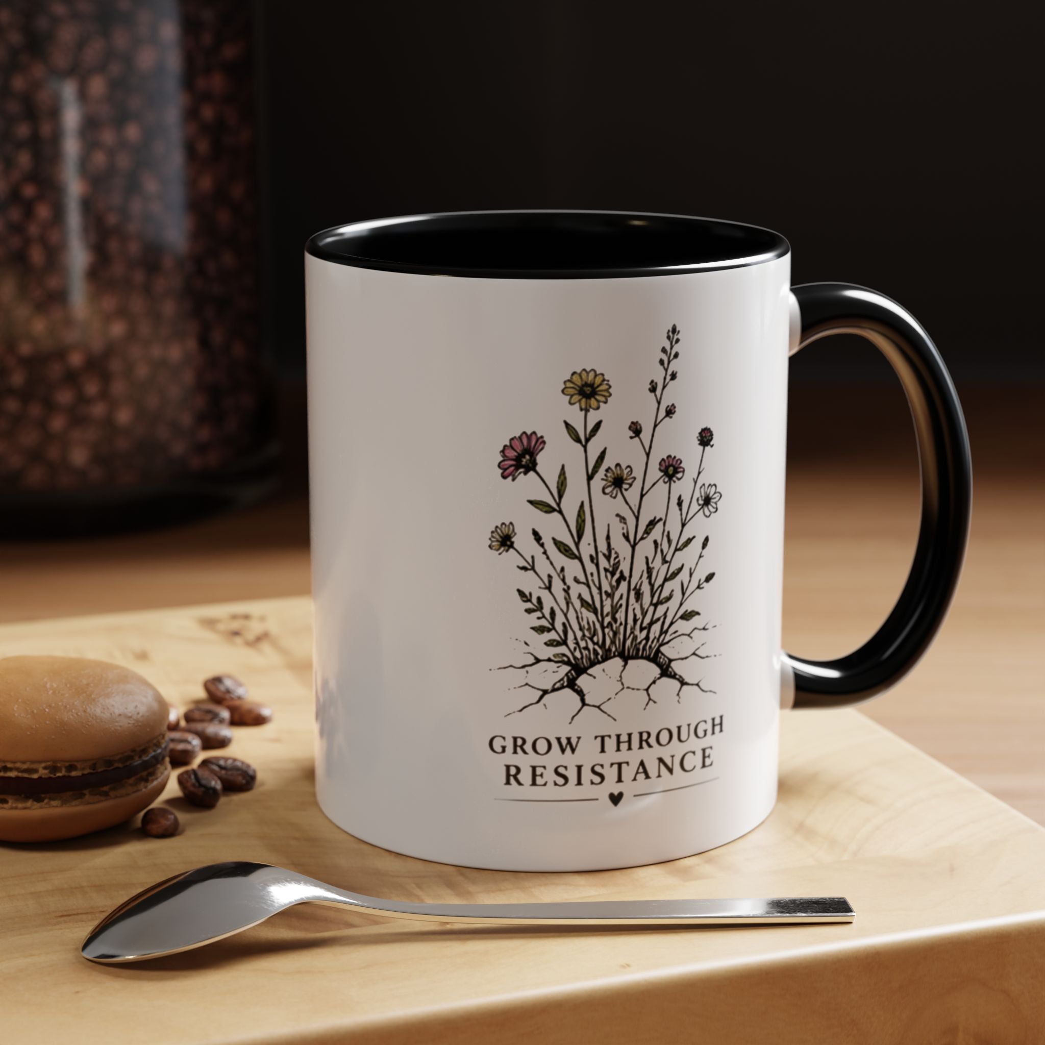 Grow Through Resistance Color Accent Mug | Cozy Woodland Tea Coffee Cup 11 oz, 15 oz
