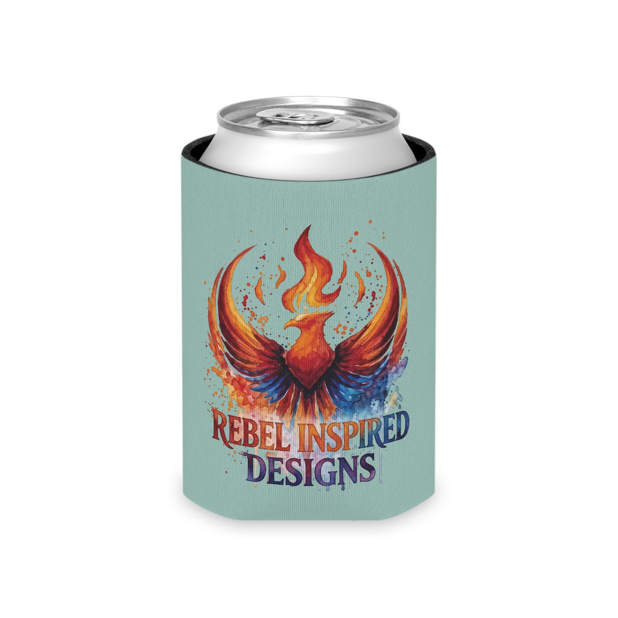 Rebel Inspired Designs Phoenix Can Cooler | Watercolor Flame Drink Sleeve