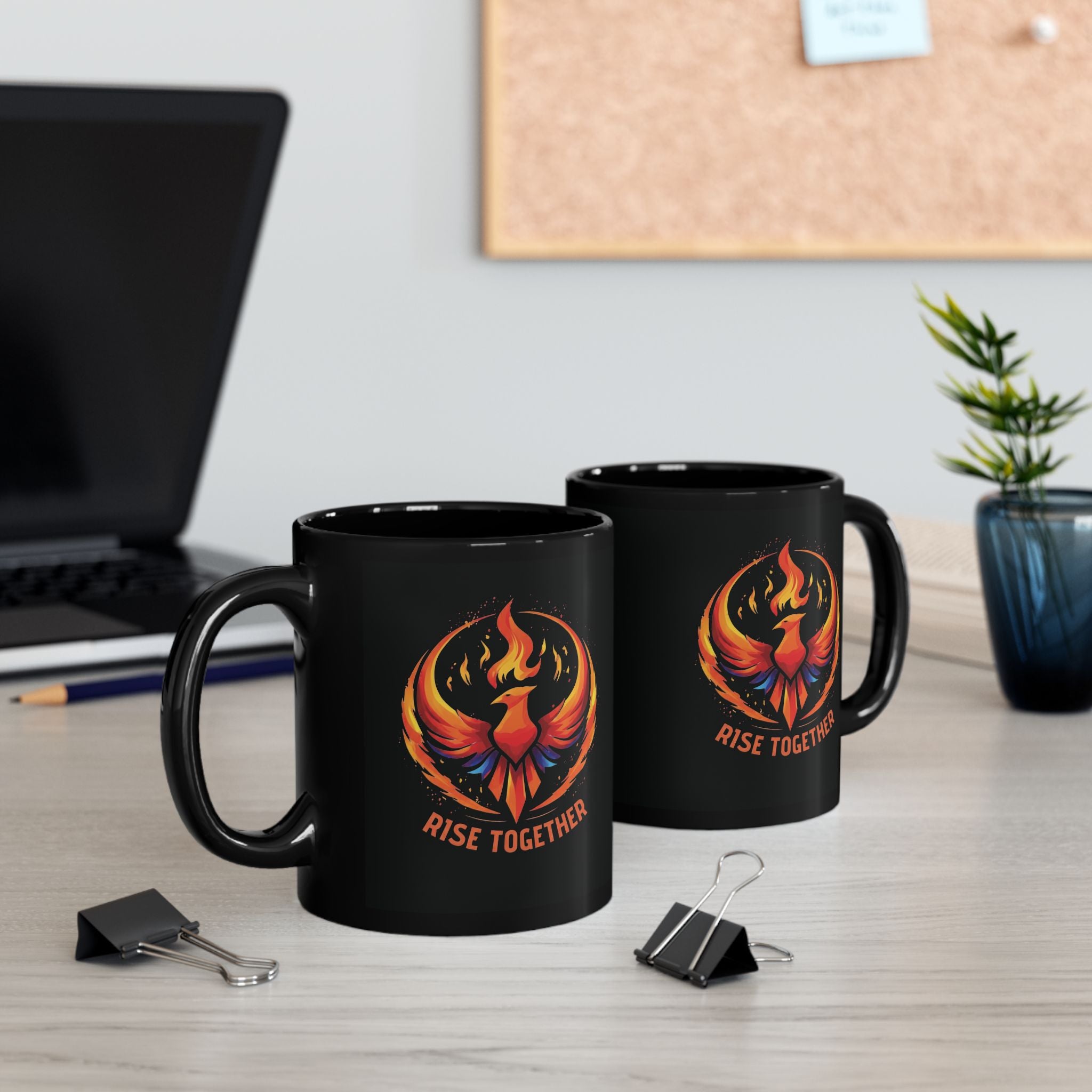 Rise Together Phoenix Mug | Black Ceramic Coffee Cup 11oz, 15oz | Rebel Gift