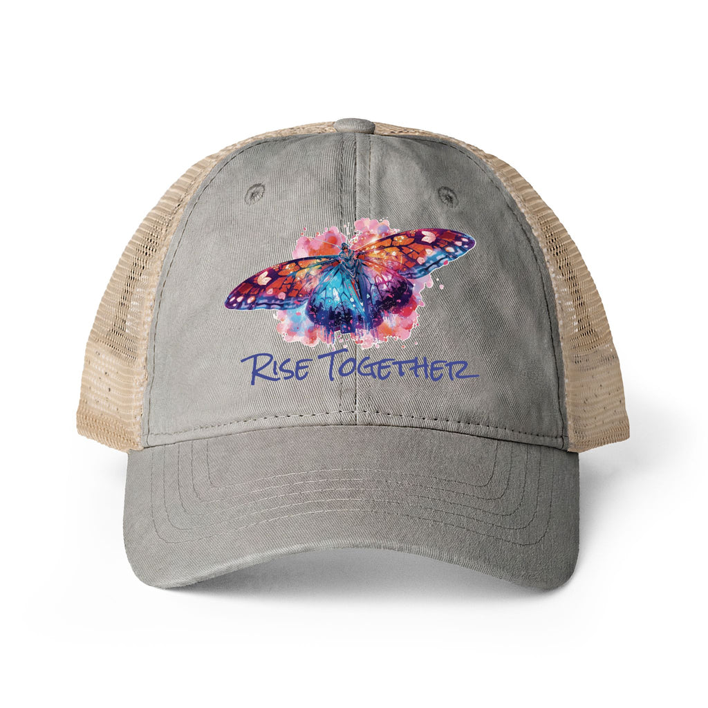 Butterfly Rise Together Mesh-Back Cap | Women's Washed Snap-Back Hat | Inspirational Gift