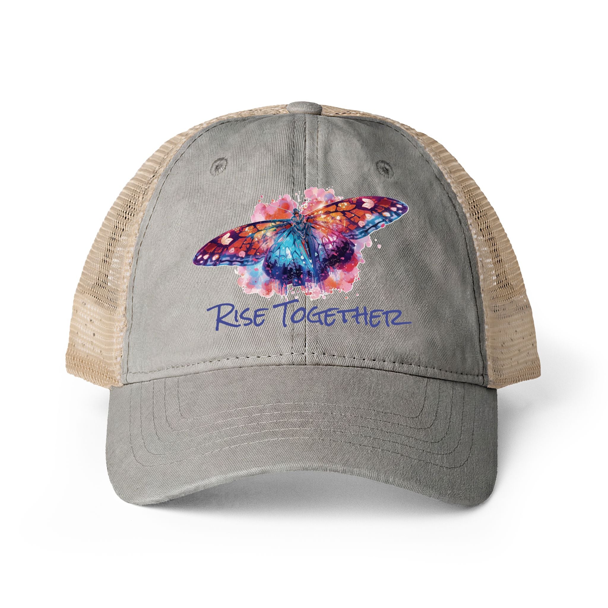 Butterfly Rise Together Mesh-Back Cap | Women's Washed Snap-Back Hat | Inspirational Gift