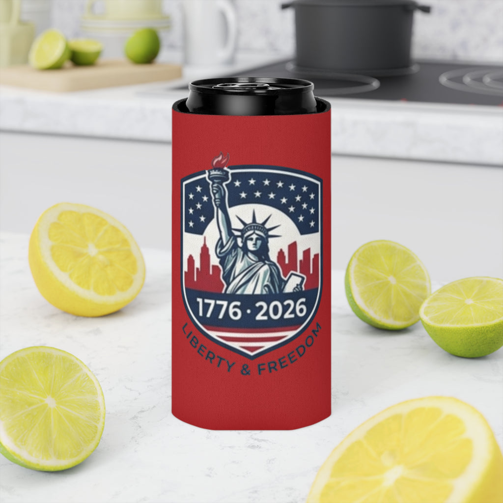Statue of Liberty 1776-2026 Can Cooler | Patriotic Beer Sleeve | Liberty & Freedom Drink Holder