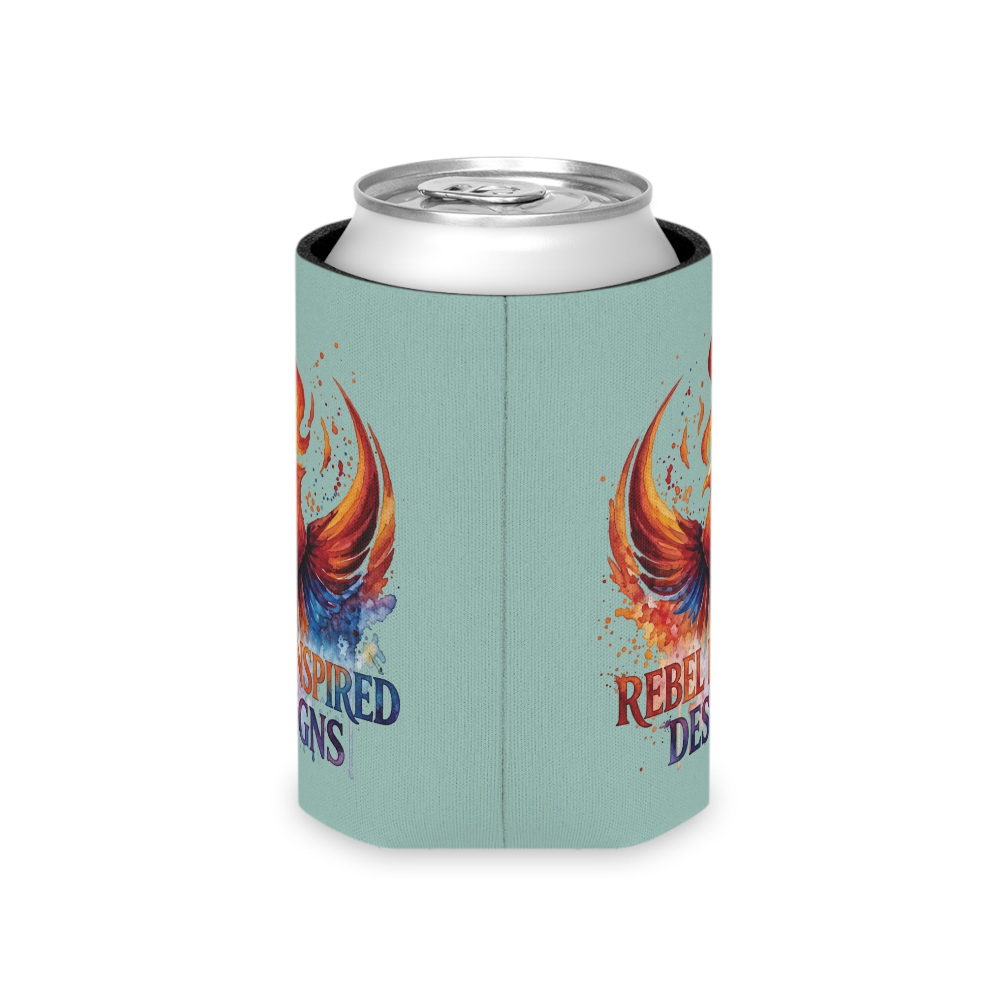 Rebel Inspired Designs Phoenix Can Cooler | Watercolor Flame Drink Sleeve