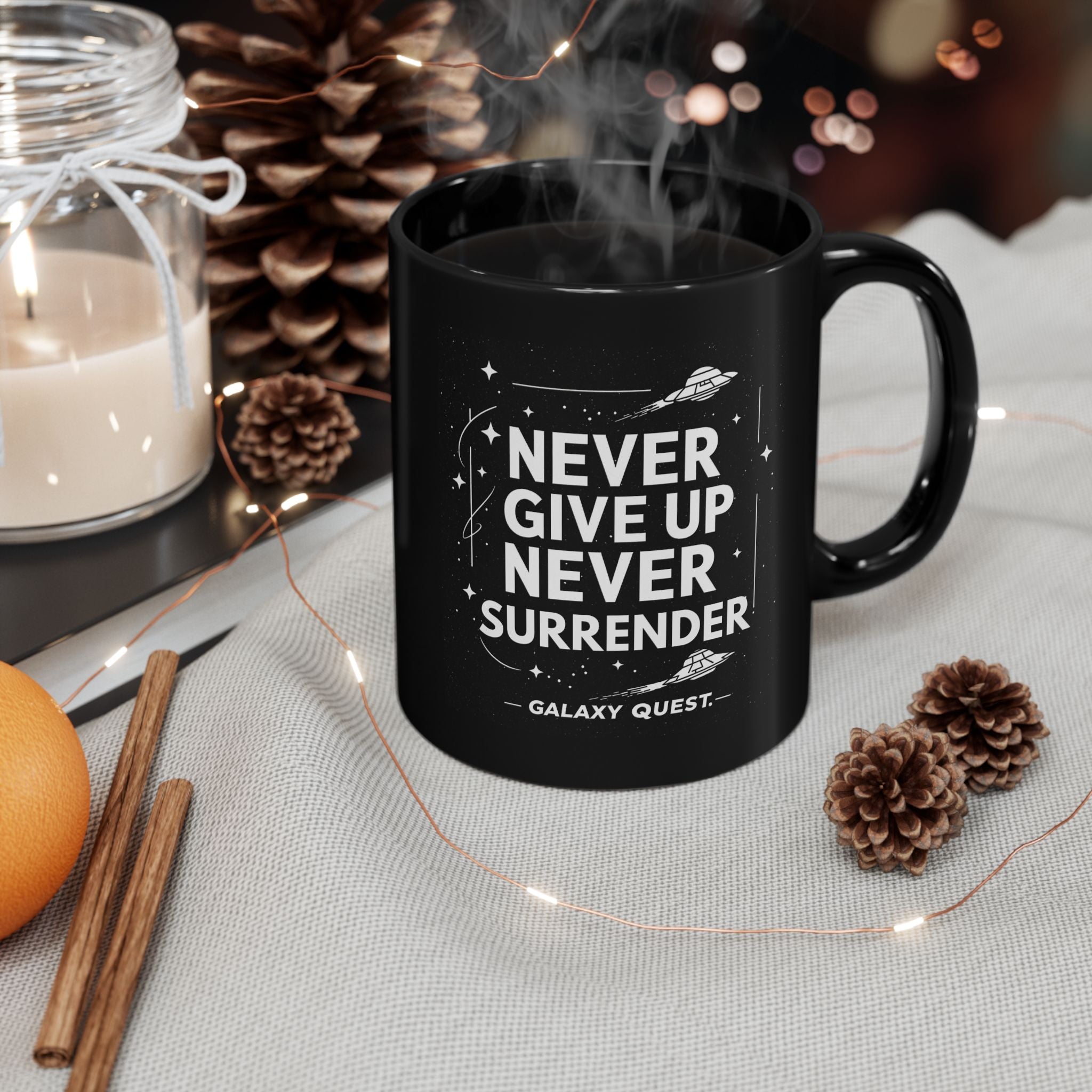 Never Give Up Never Surrender Coffee Cup | Sci-Fi Inspired Mug | Geek Gift