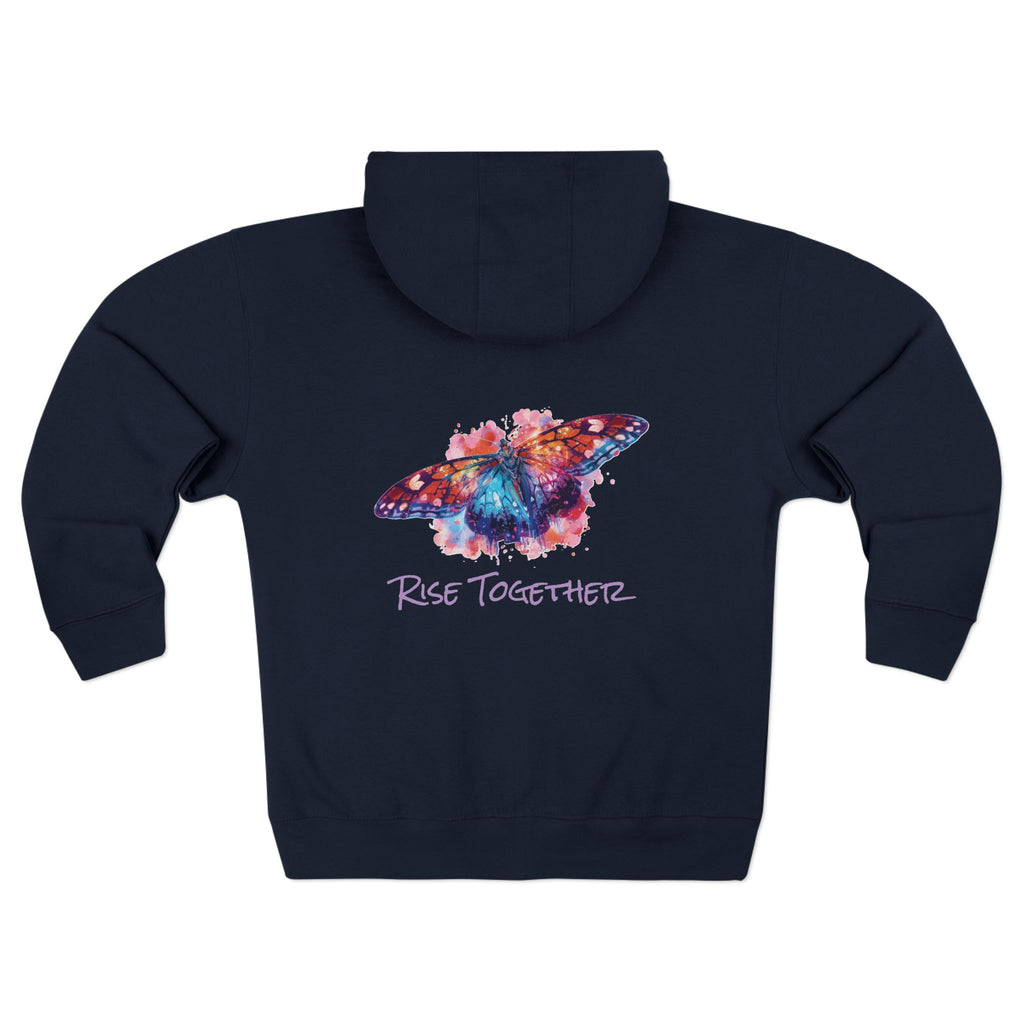 Butterfly Zip Hoodie | "Rise Together" Inspirational Zip-Up Sweatshirt