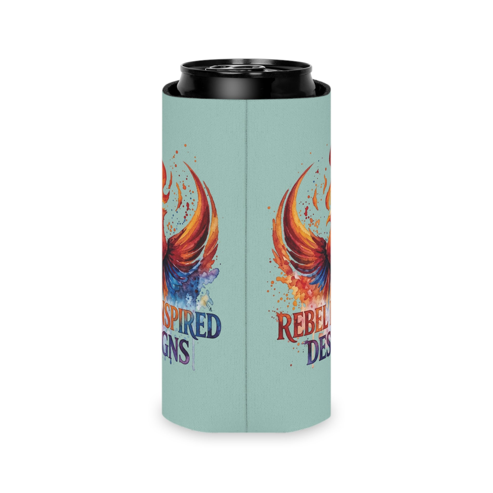 Rebel Inspired Designs Phoenix Can Cooler | Watercolor Flame Drink Sleeve