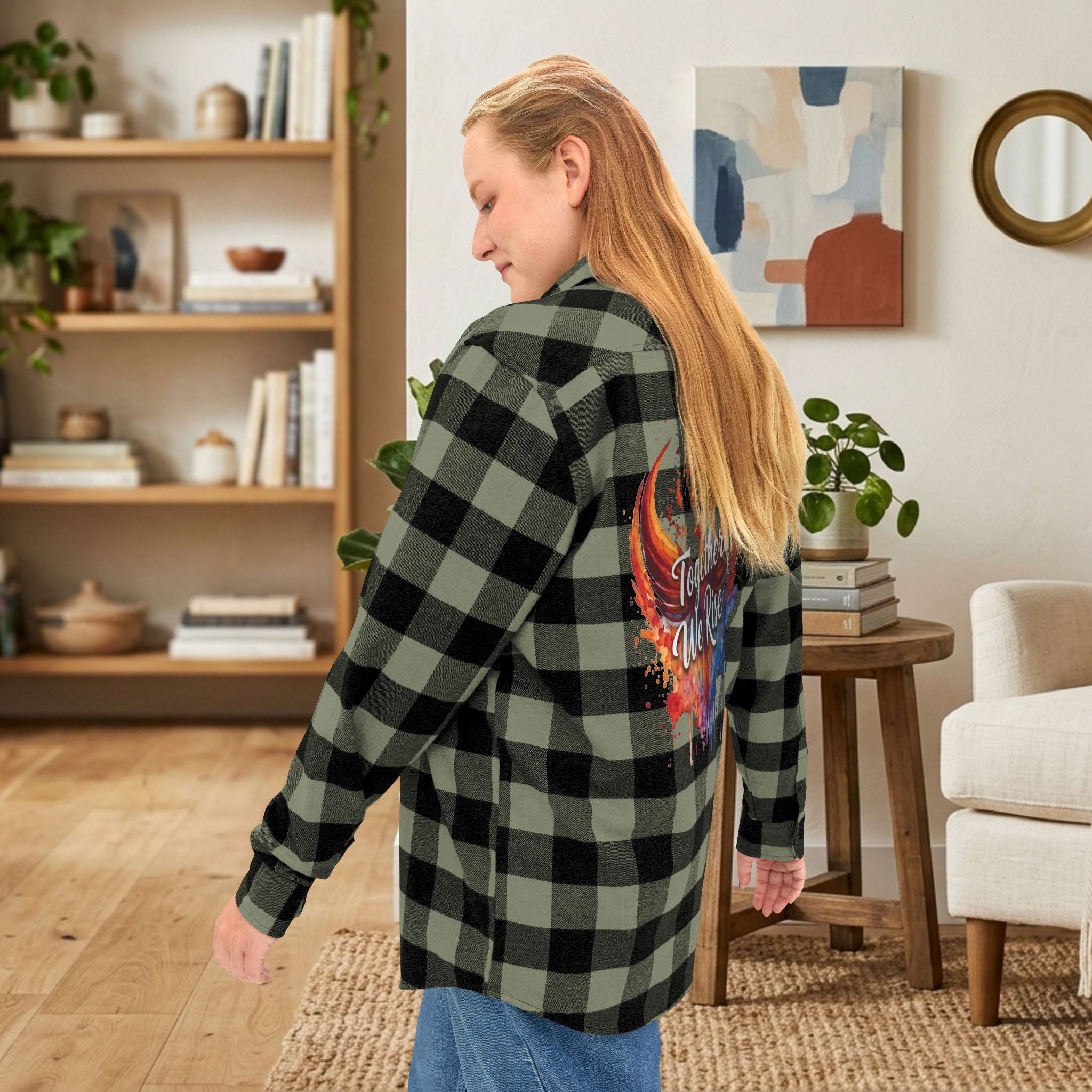 Together We Rise Flannel Shirt | Two-Sided Inspirational Buffalo Check Button-Up
