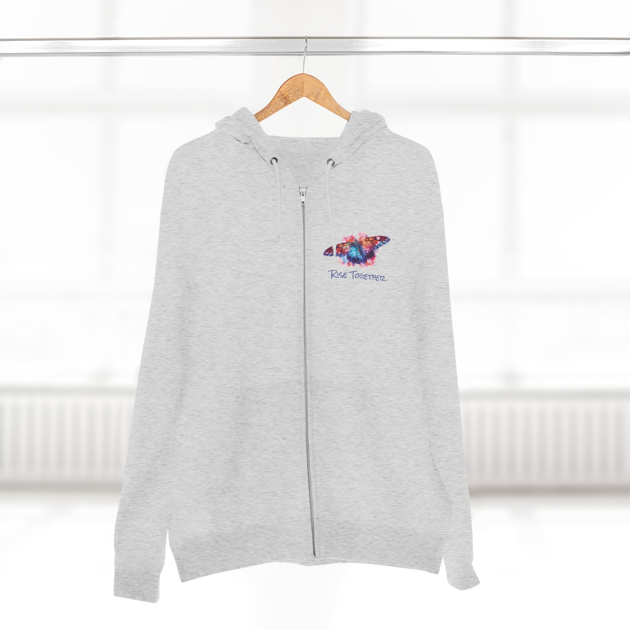 Butterfly Zip Hoodie | "Rise Together" Inspirational Zip-Up Sweatshirt