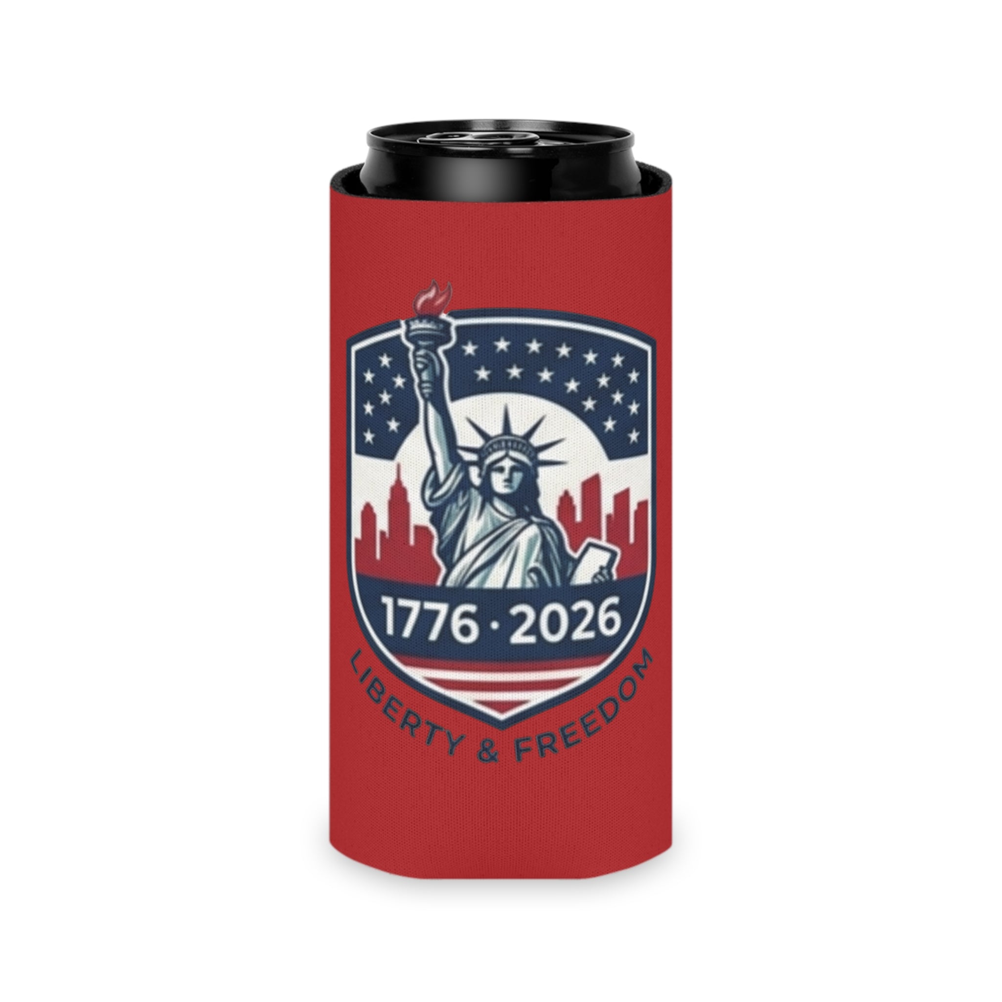 Statue of Liberty 1776-2026 Can Cooler | Patriotic Beer Sleeve | Liberty & Freedom Drink Holder