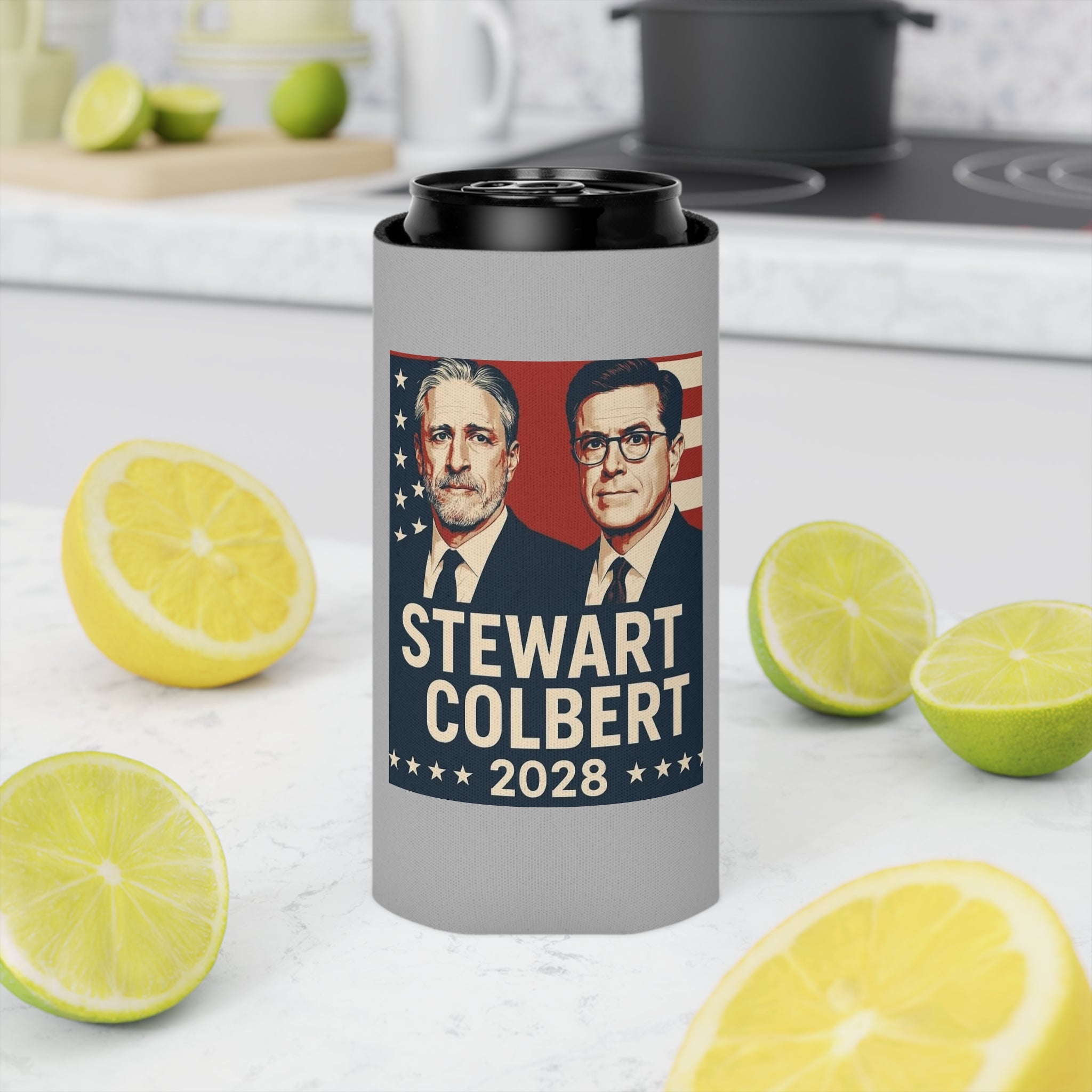 Stewart Colbert 2028 Can Cooler, Political Humor Beverage Holder, Insulated Drink Sleeve