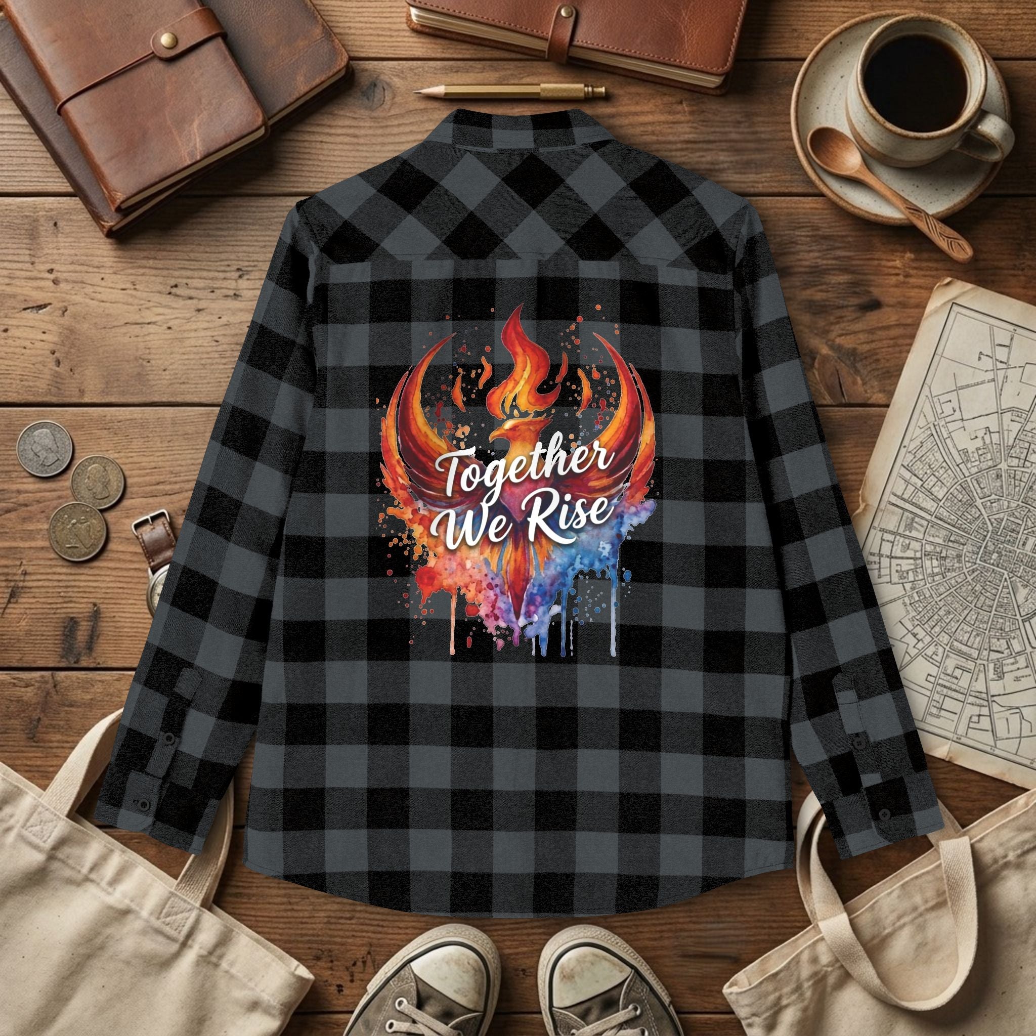 Together We Rise Flannel Shirt | Two-Sided Inspirational Buffalo Check Button-Up