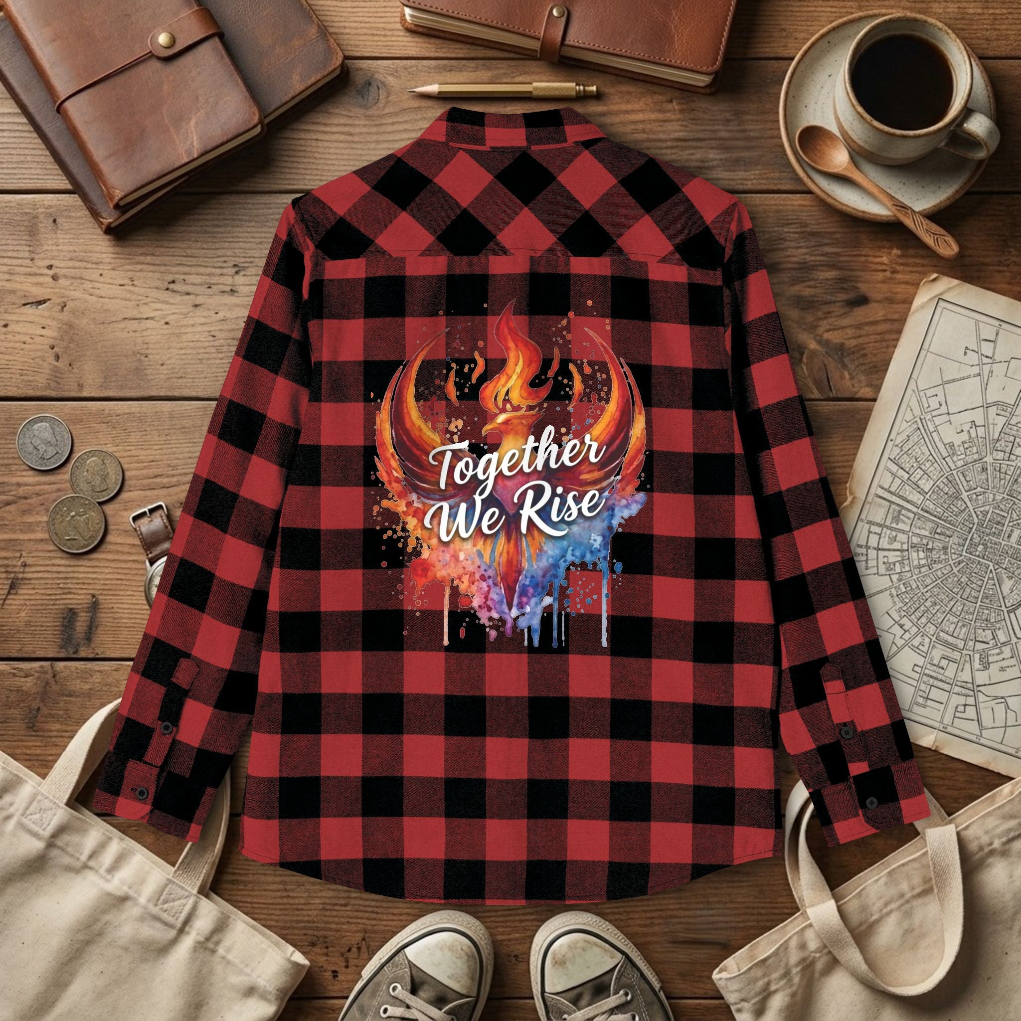 Together We Rise Flannel Shirt | Two-Sided Inspirational Buffalo Check Button-Up