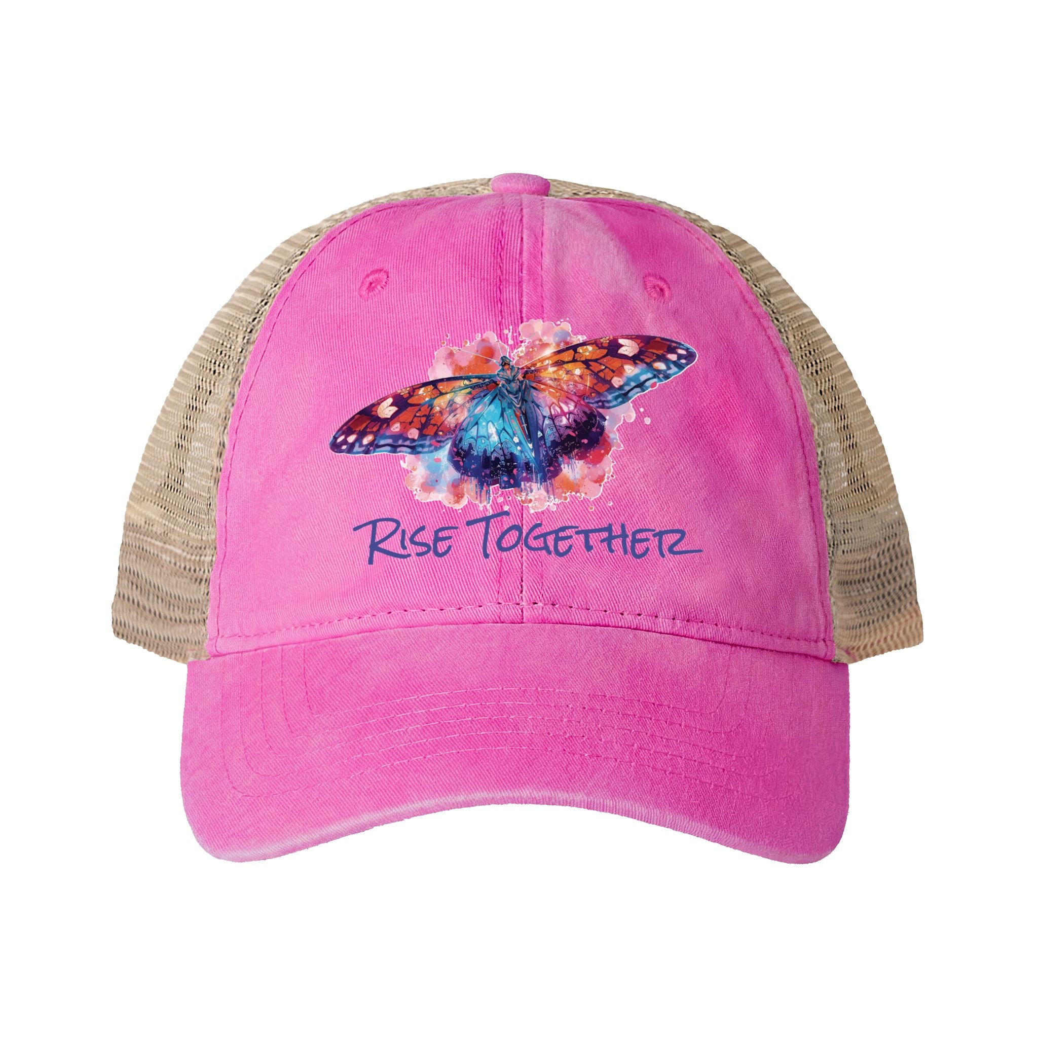 Butterfly Rise Together Mesh-Back Cap | Women's Washed Snap-Back Hat | Inspirational Gift