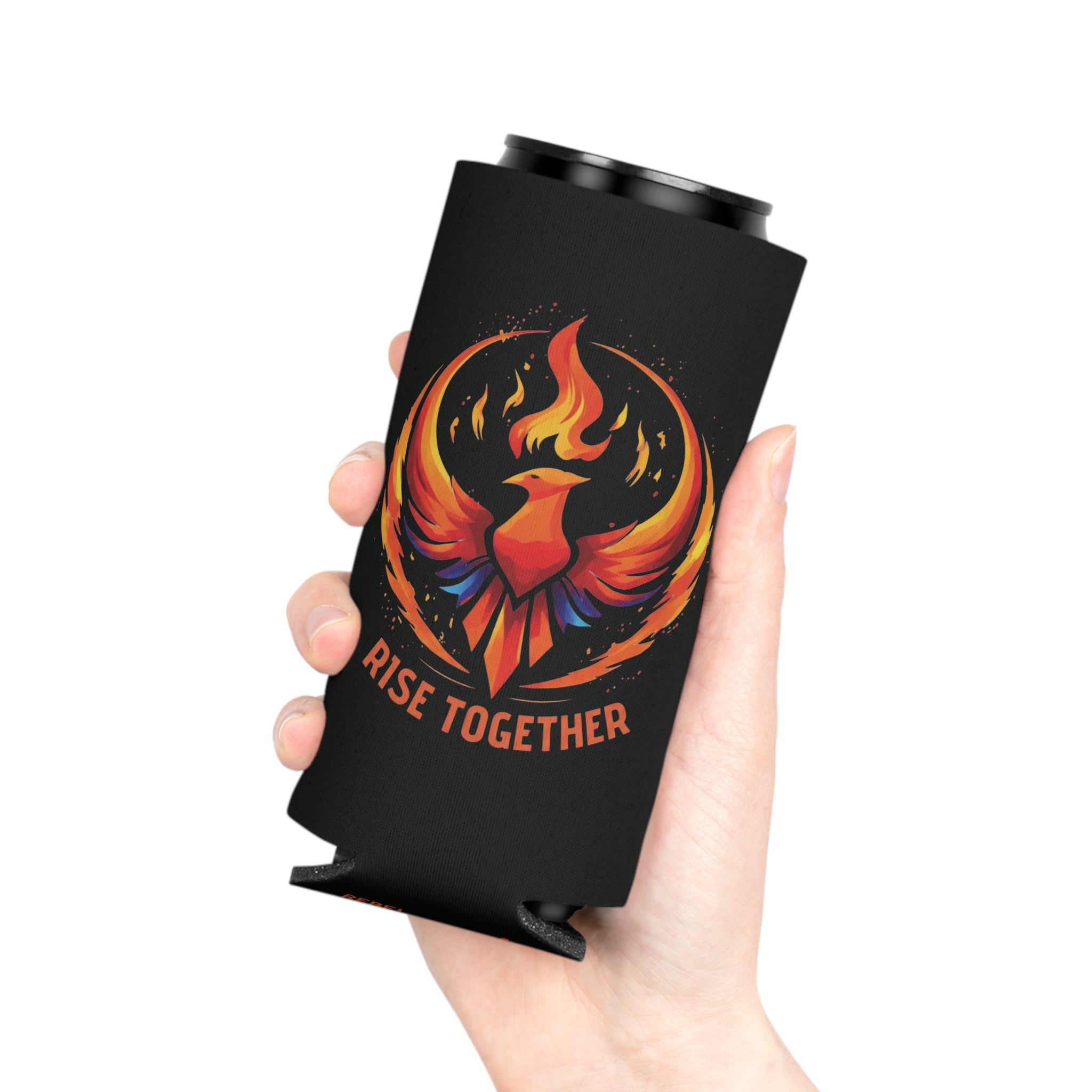 Rise Together Phoenix Can Cooler | Rising Phoenix Logo Beverage Insulator