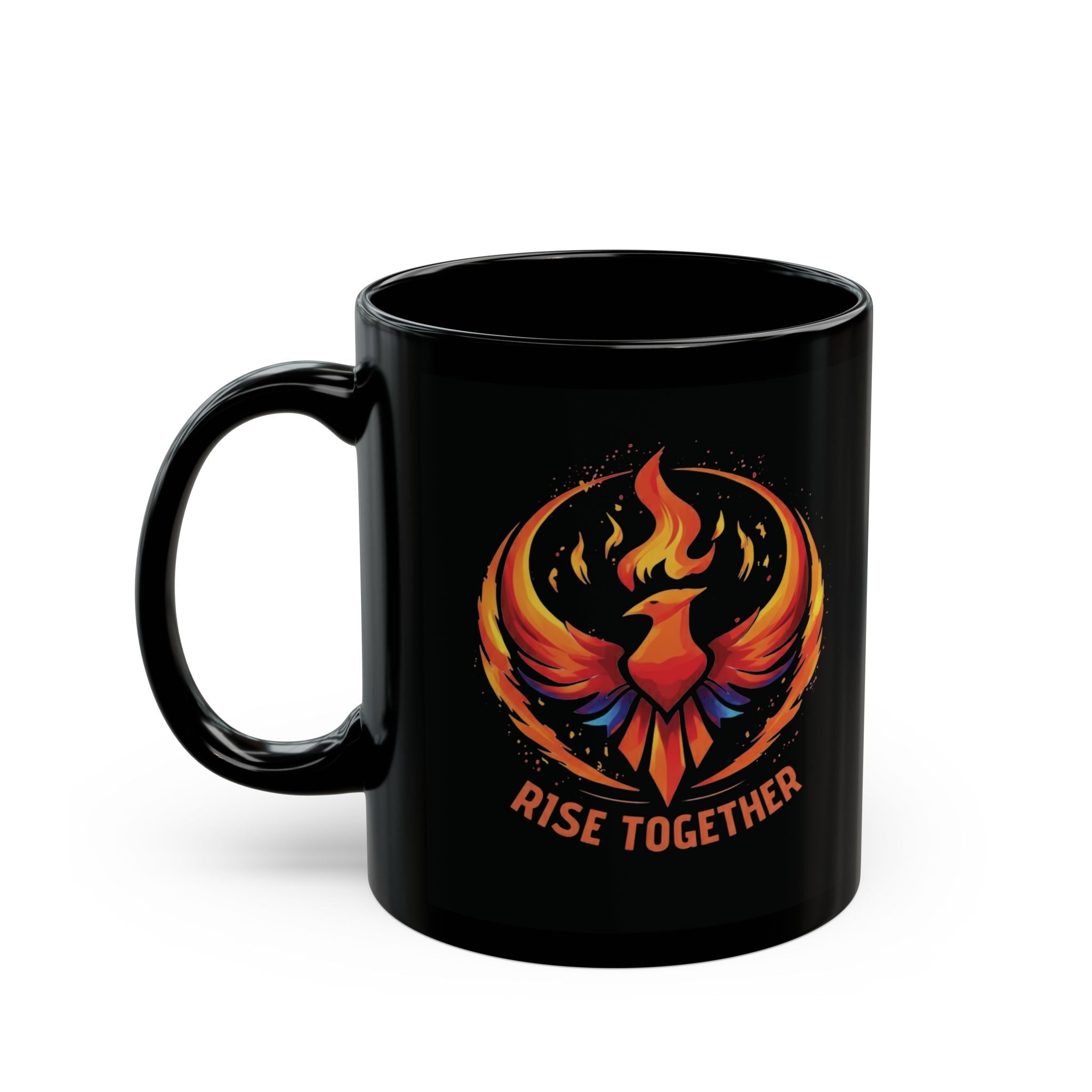 Rise Together Phoenix Mug | Black Ceramic Coffee Cup 11oz, 15oz | Rebel Gift