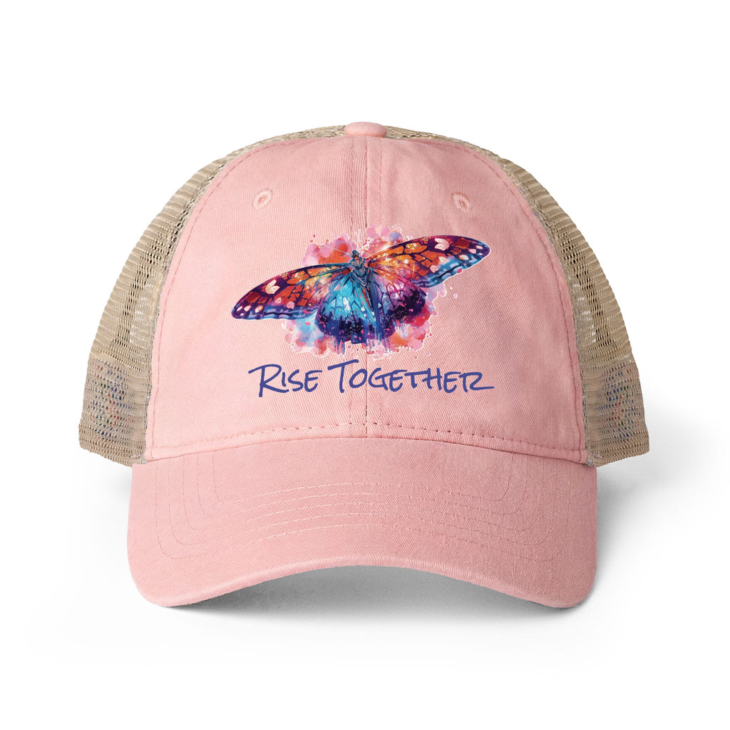 Butterfly Rise Together Mesh-Back Cap | Women's Washed Snap-Back Hat | Inspirational Gift