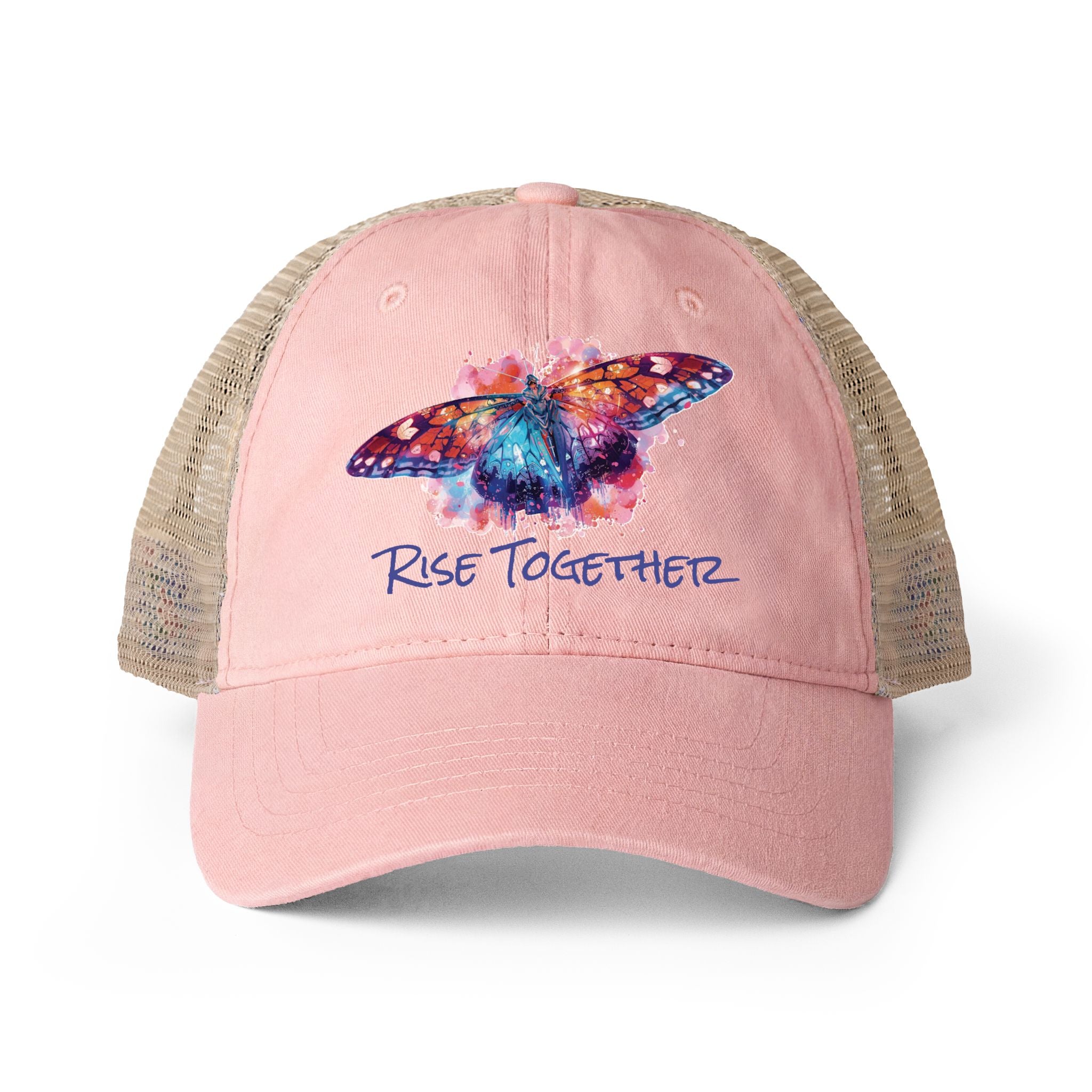 Butterfly Rise Together Mesh-Back Cap | Women's Washed Snap-Back Hat | Inspirational Gift