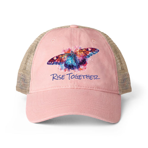 Butterfly Rise Together Mesh-Back Cap | Women's Washed Snap-Back Hat | Inspirational Gift
