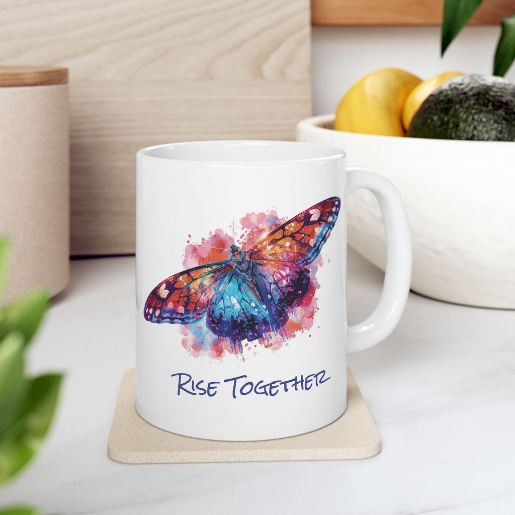 Butterfly Rise Together Coffee Mug | Inspirational Ceramic Mug 11oz 15oz | Activist Gift
