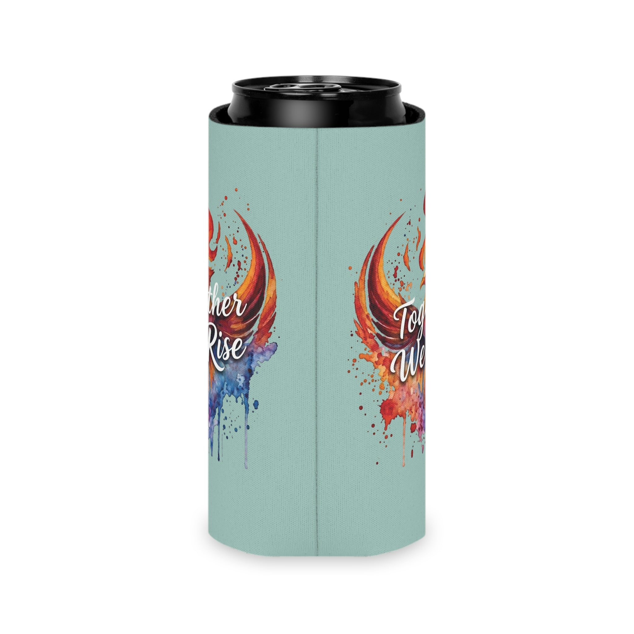 Together We Rise Phoenix Can Cooler | Watercolor Flame Drink Sleeve