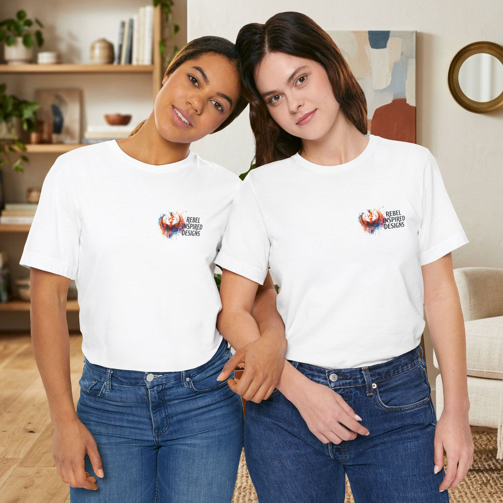 Rebel Inspired Designs Logo T-Shirt | Phoenix Watercolor Chest Print | Together We Rise Graphic Tee