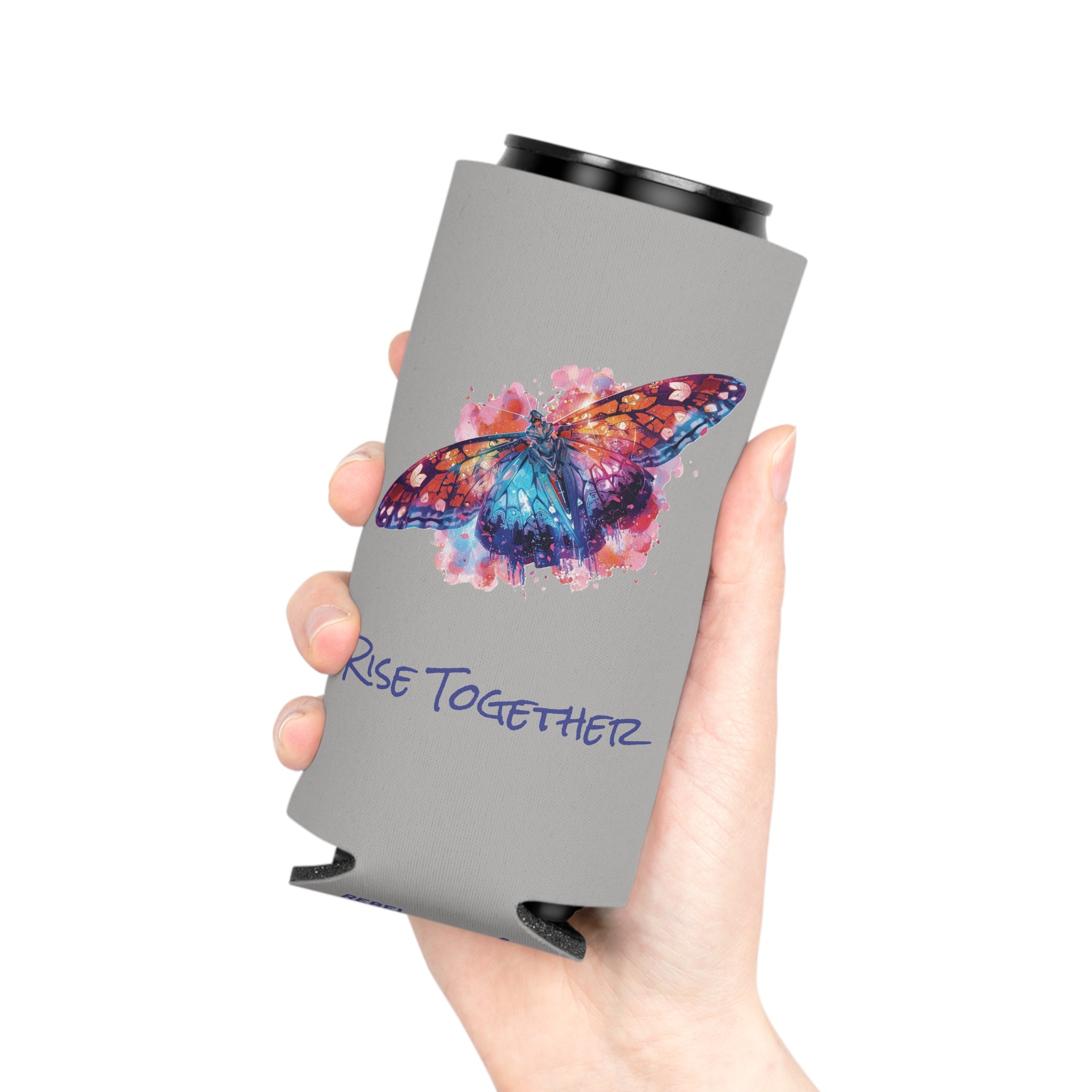 Butterfly Rise Together Can Cooler | Inspirational Watercolor Design | Activist Gift