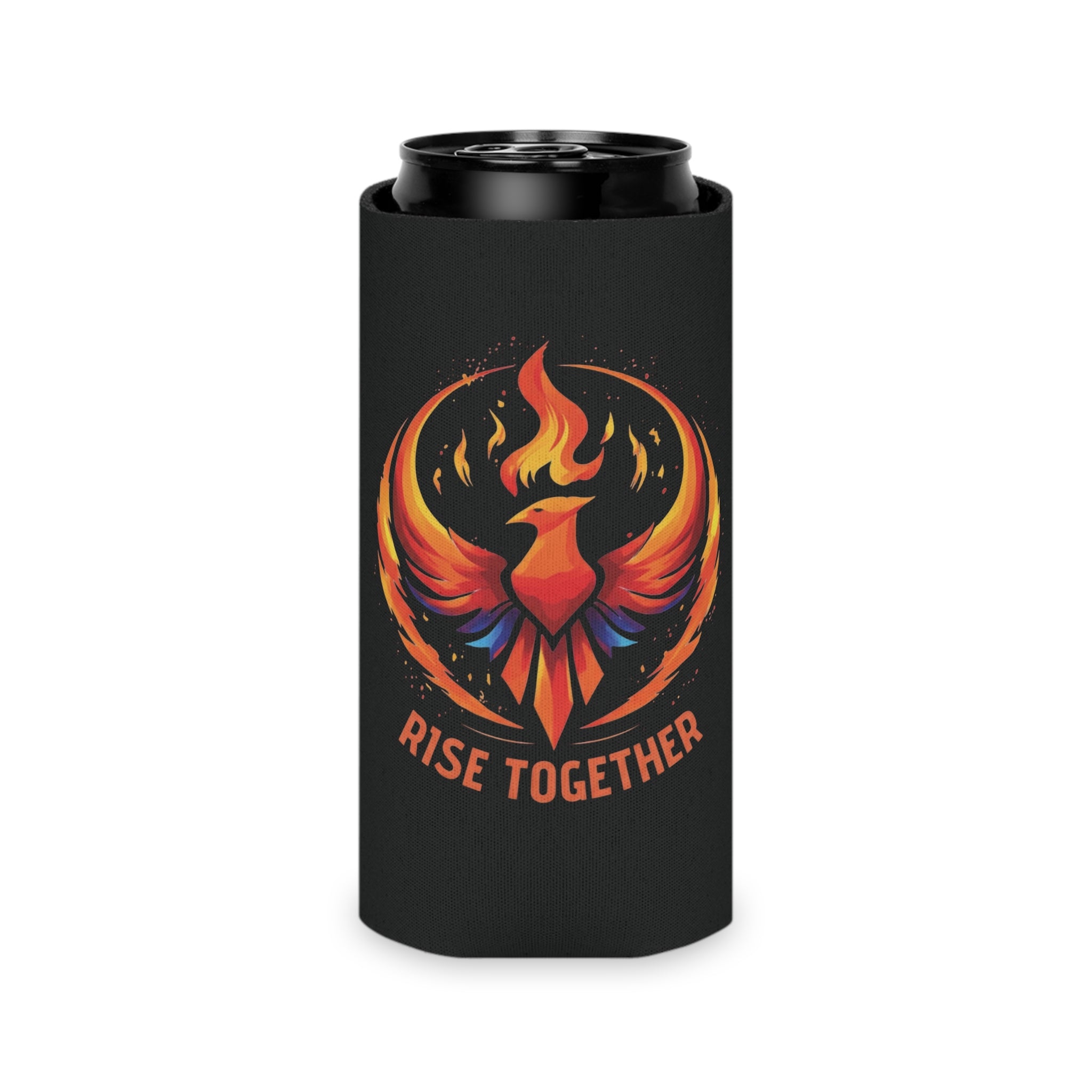 Rise Together Phoenix Can Cooler | Rising Phoenix Logo Beverage Insulator