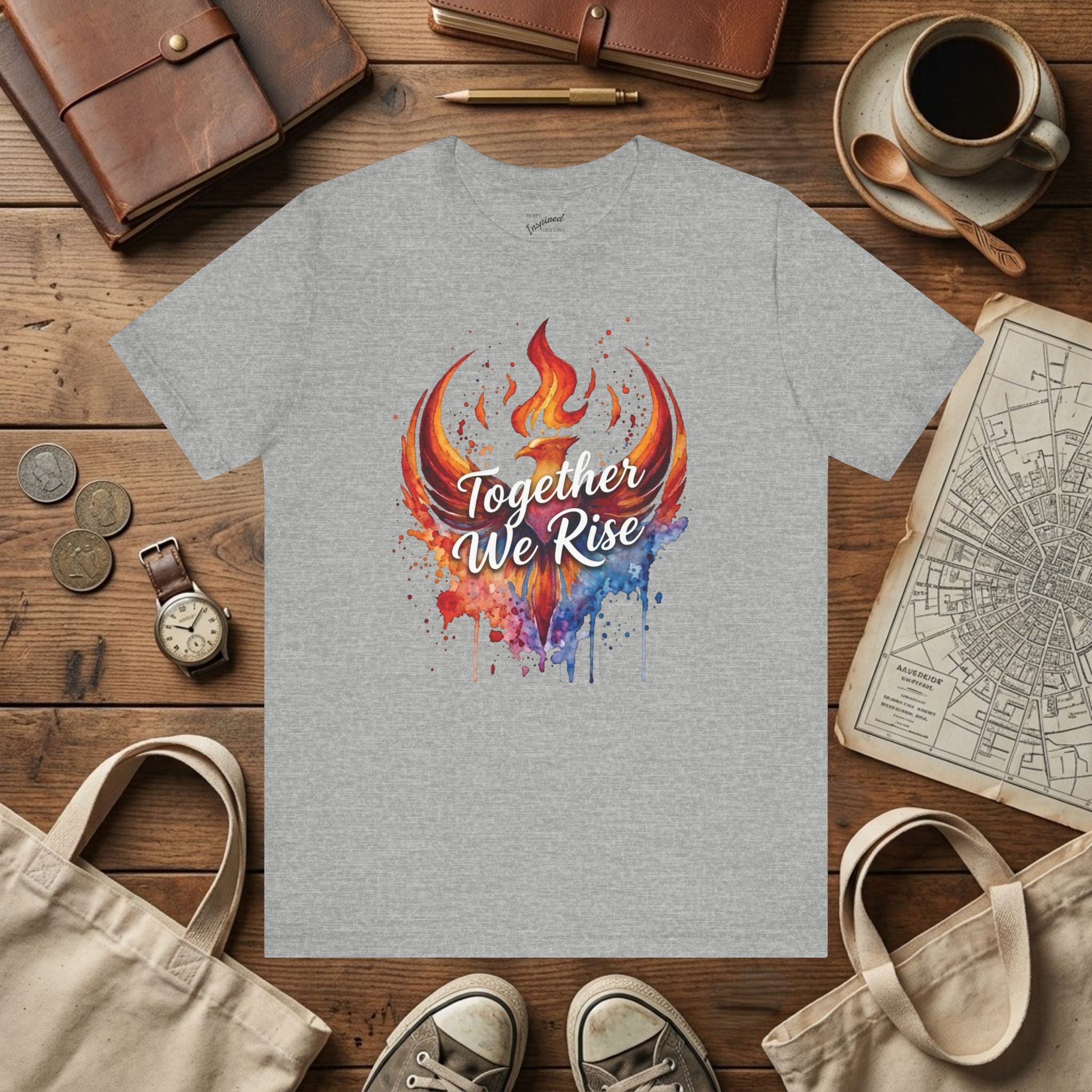 Phoenix Watercolor 'Together We Rise' T-Shirt | Inspirational Flame Design | Activist Tee