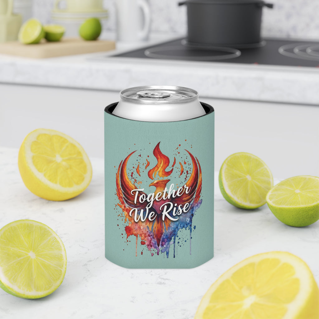 Together We Rise Phoenix Can Cooler | Watercolor Flame Drink Sleeve