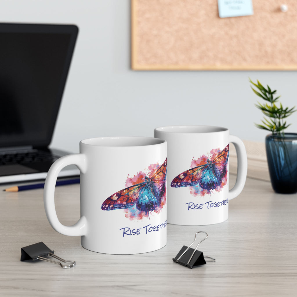 Butterfly Rise Together Coffee Mug | Inspirational Ceramic Mug 11oz 15oz | Activist Gift