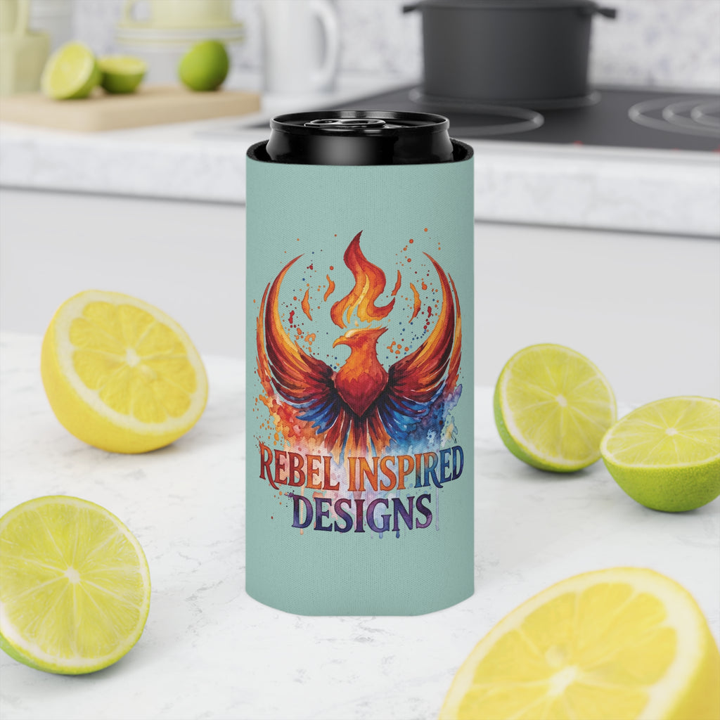 Rebel Inspired Designs Phoenix Can Cooler | Watercolor Flame Drink Sleeve