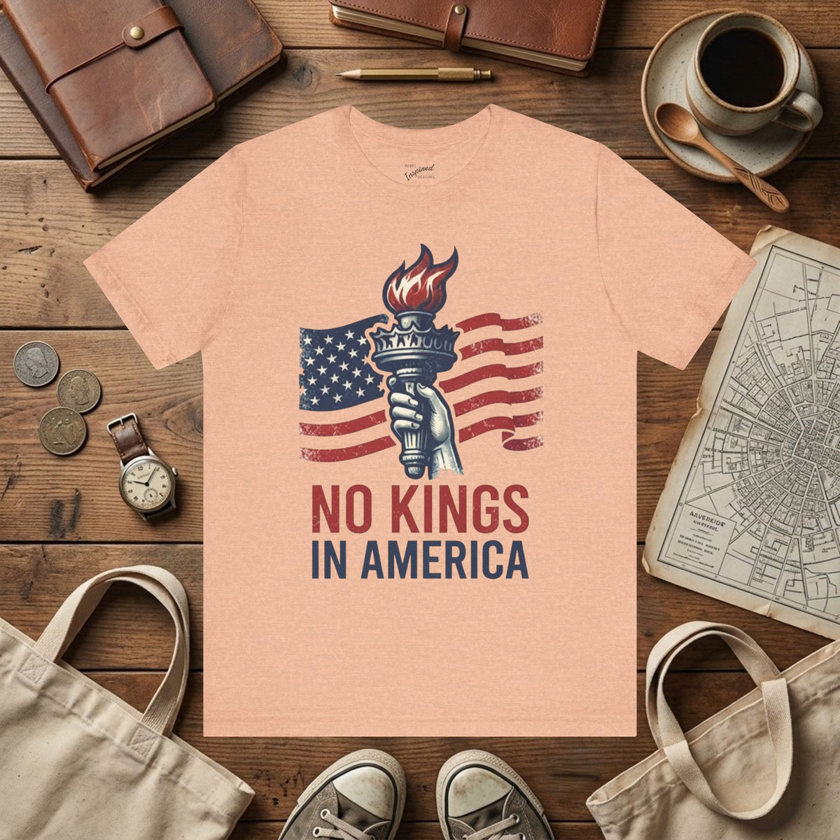 No Kings in America T-Shirt | Patriotic Liberty Graphic Tee | Activist Protest Top