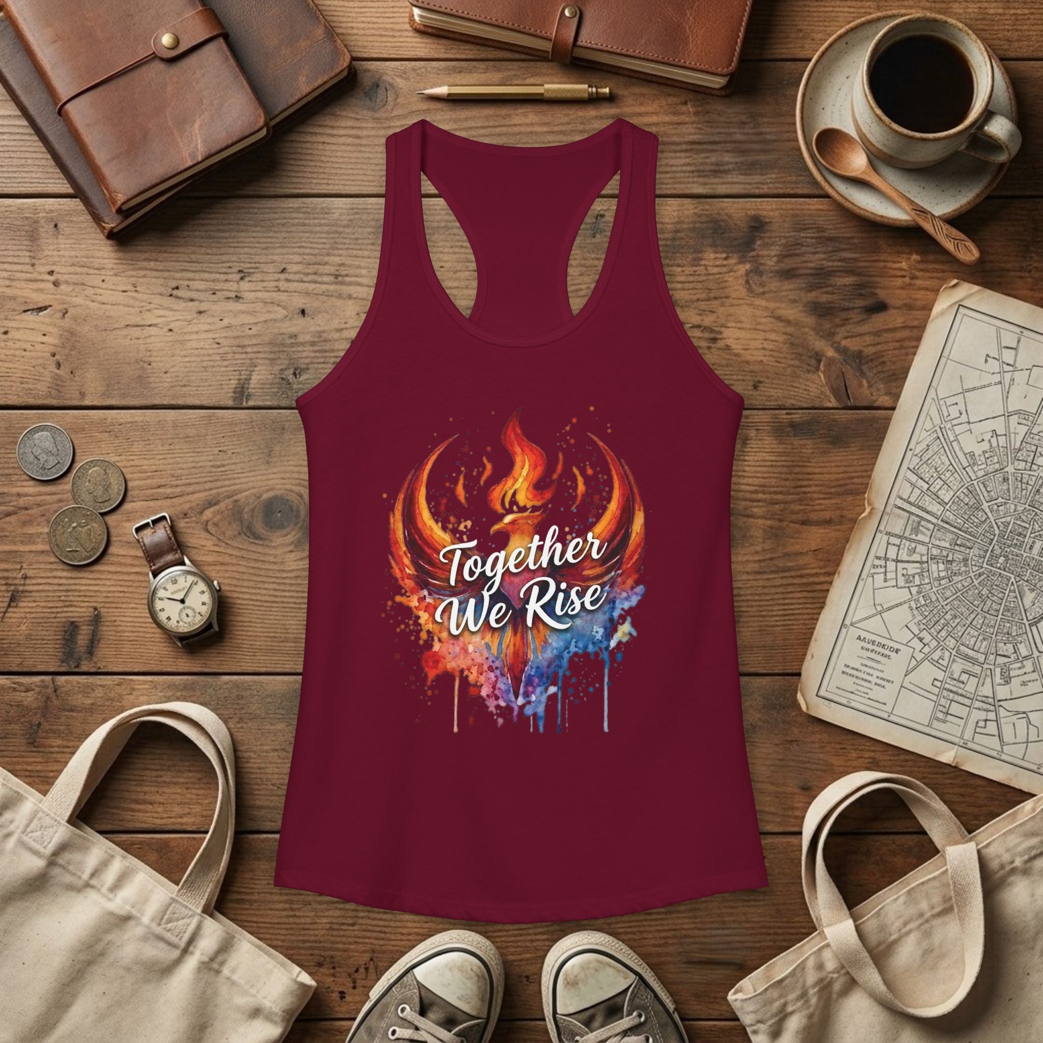 Together We Rise Tank Top | Phoenix Watercolor Racerback Tee | Empowerment Gift