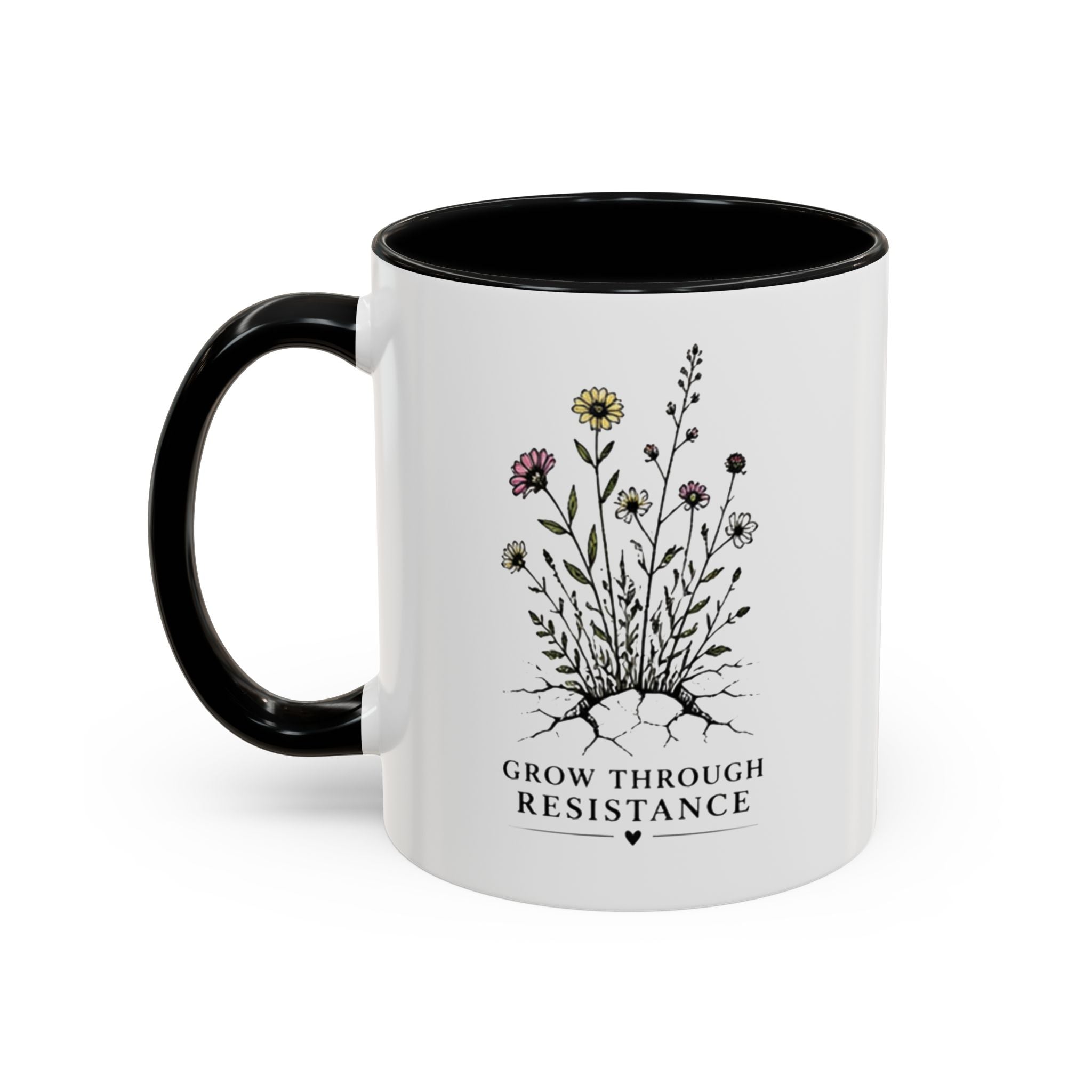 Grow Through Resistance Color Accent Mug | Cozy Woodland Tea Coffee Cup 11 oz, 15 oz