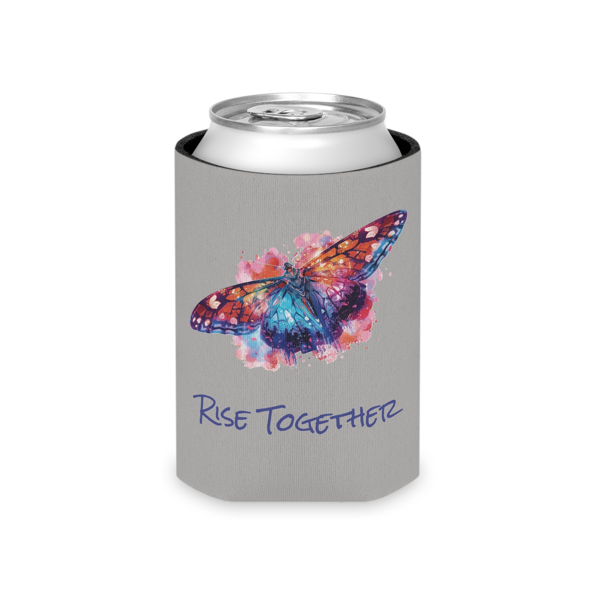 Butterfly Rise Together Can Cooler | Inspirational Watercolor Design | Activist Gift