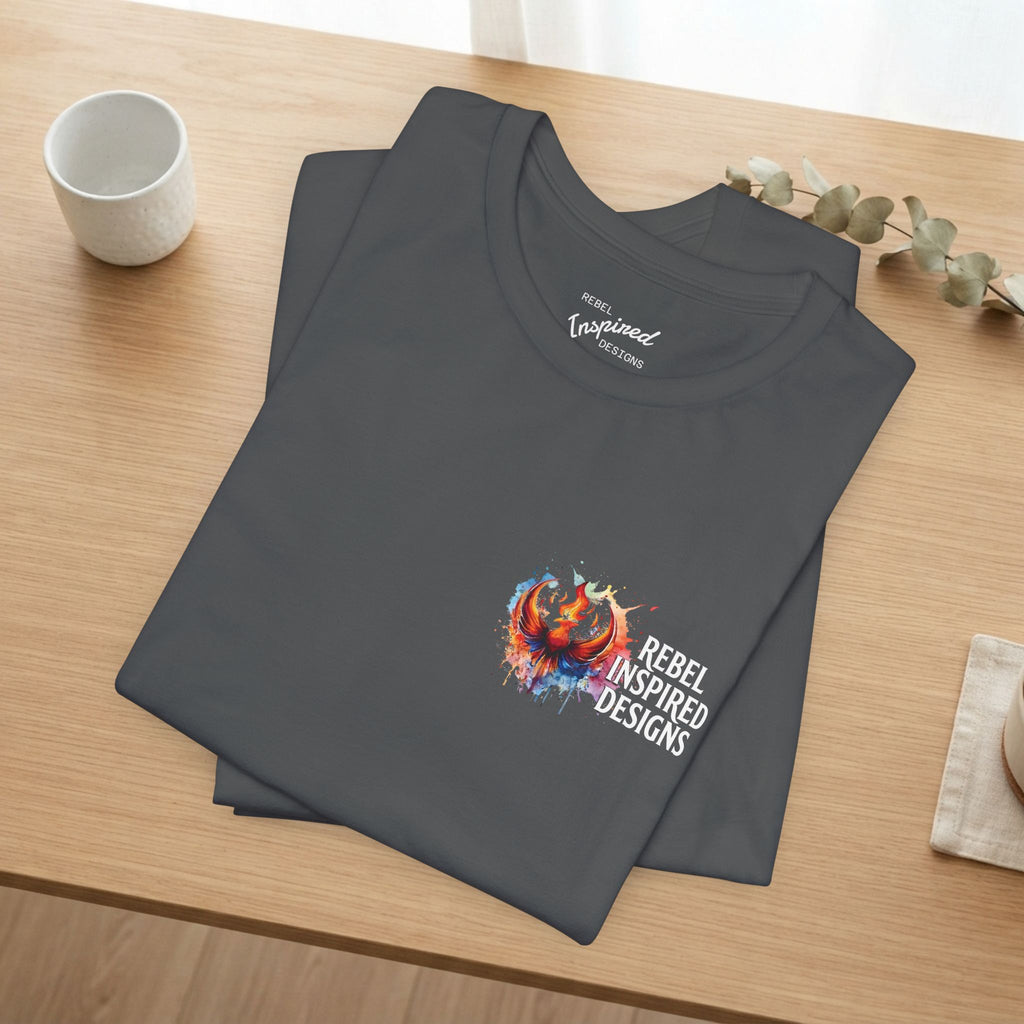 Rebel Inspired Designs Logo T-Shirt | Phoenix Watercolor Chest Print | Together We Rise Graphic Tee
