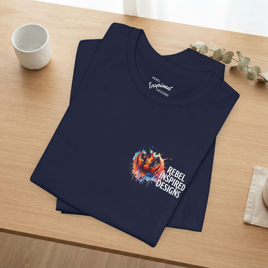 Rebel Inspired Designs Logo T-Shirt | Phoenix Watercolor Chest Print | Together We Rise Graphic Tee