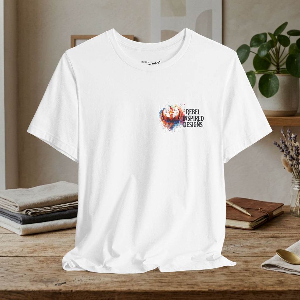 Rebel Inspired Designs Logo T-Shirt | Phoenix Watercolor Chest Print | Together We Rise Graphic Tee