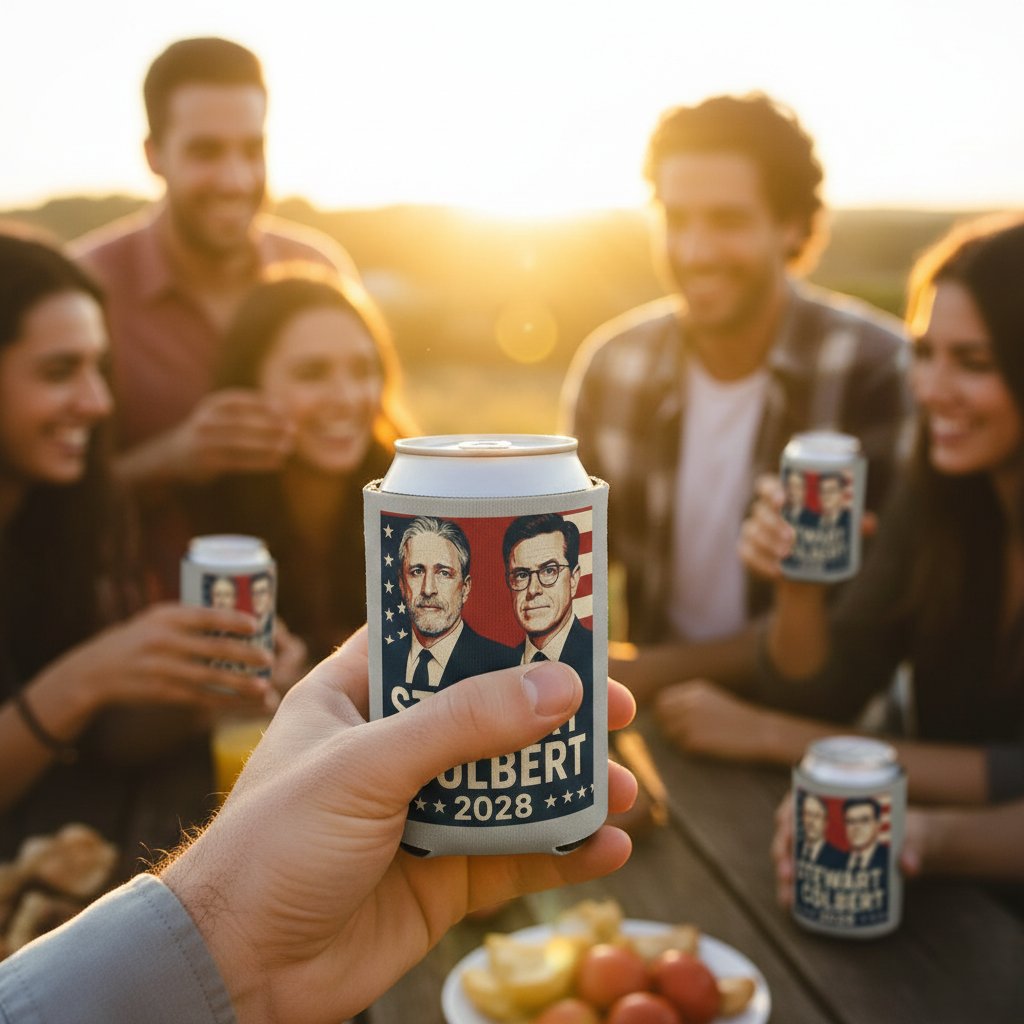 Stewart Colbert 2028 Can Cooler, Political Humor Beverage Holder, Insulated Drink Sleeve