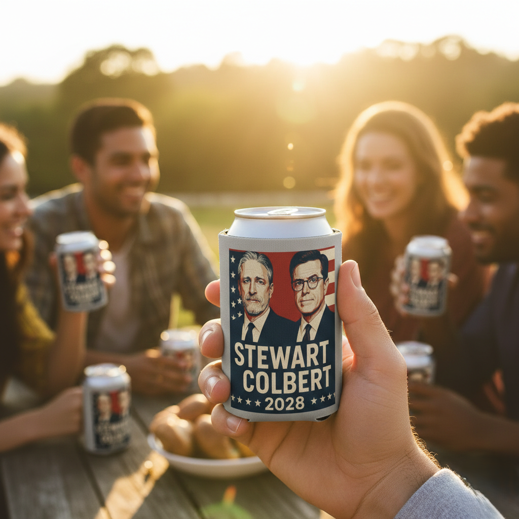 Stewart Colbert 2028 Can Cooler, Political Humor Beverage Holder, Insulated Drink Sleeve