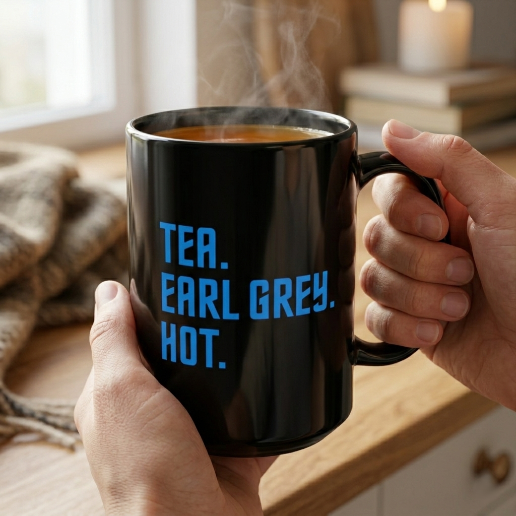 Tea Earl Grey Hot Mug | Black Ceramic Coffee Cup | Sci-fi Fan Gift