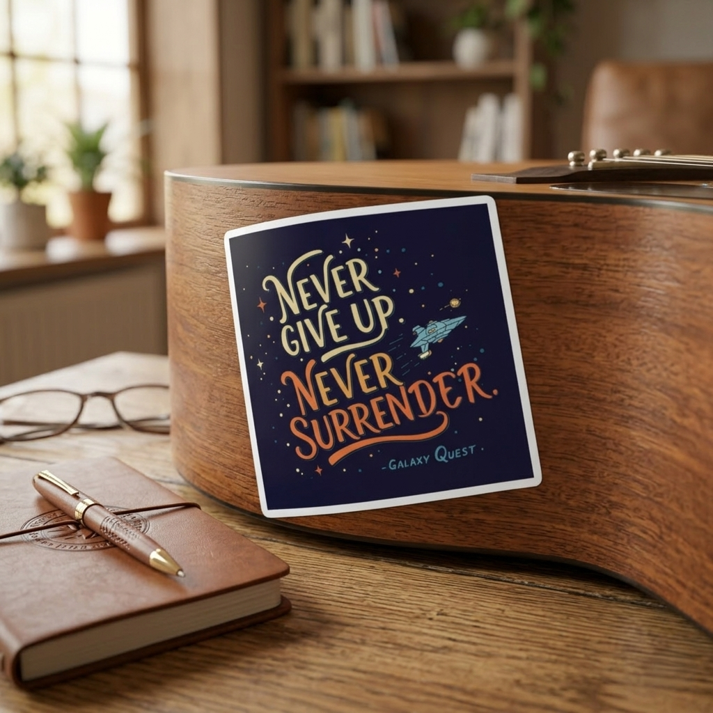 Never Give Up, Never Surrender Stickers | Space & Sci-Fi Vinyl Decals