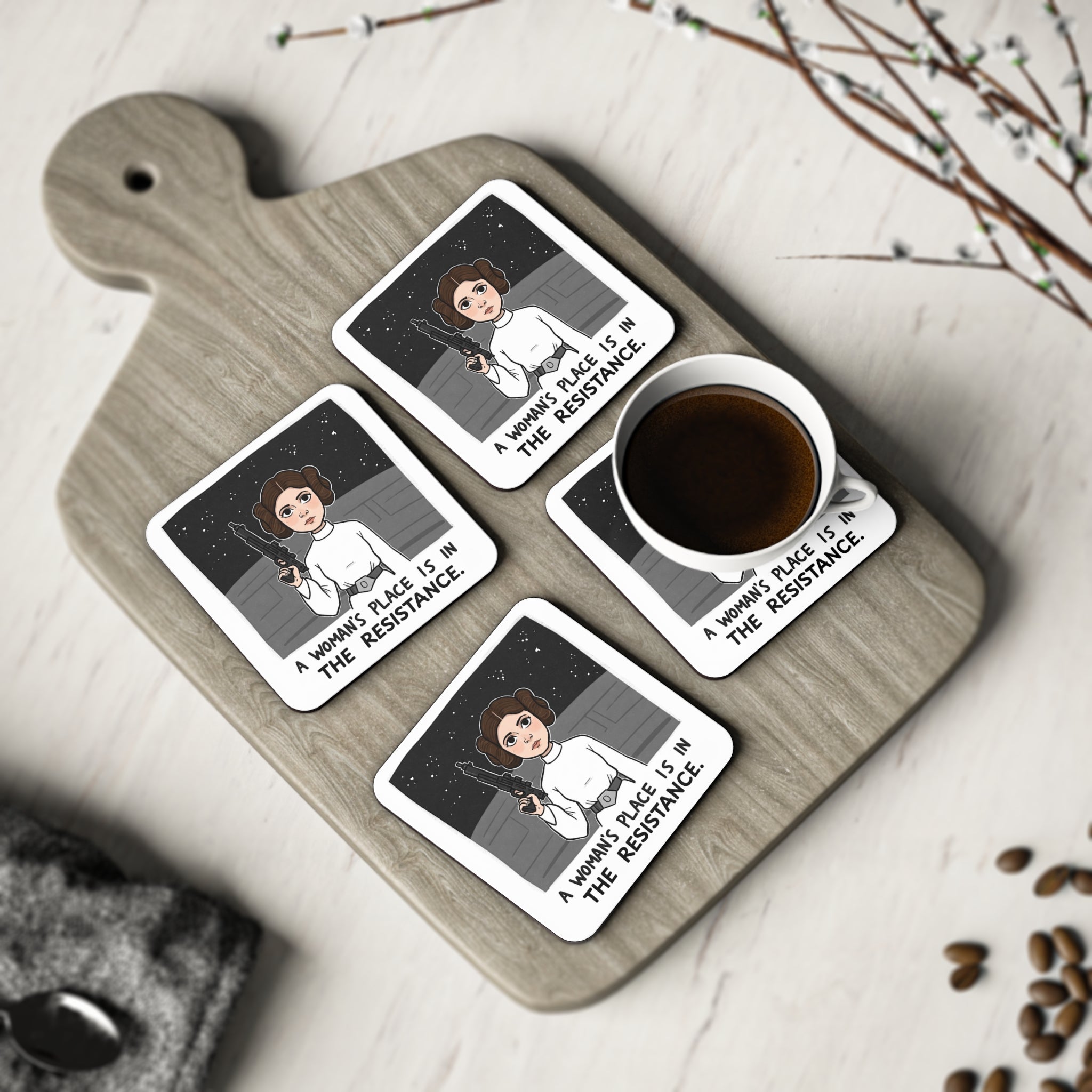 A Woman's Place is in the Resistance Coasters | Sci-fi Inspired Gifts