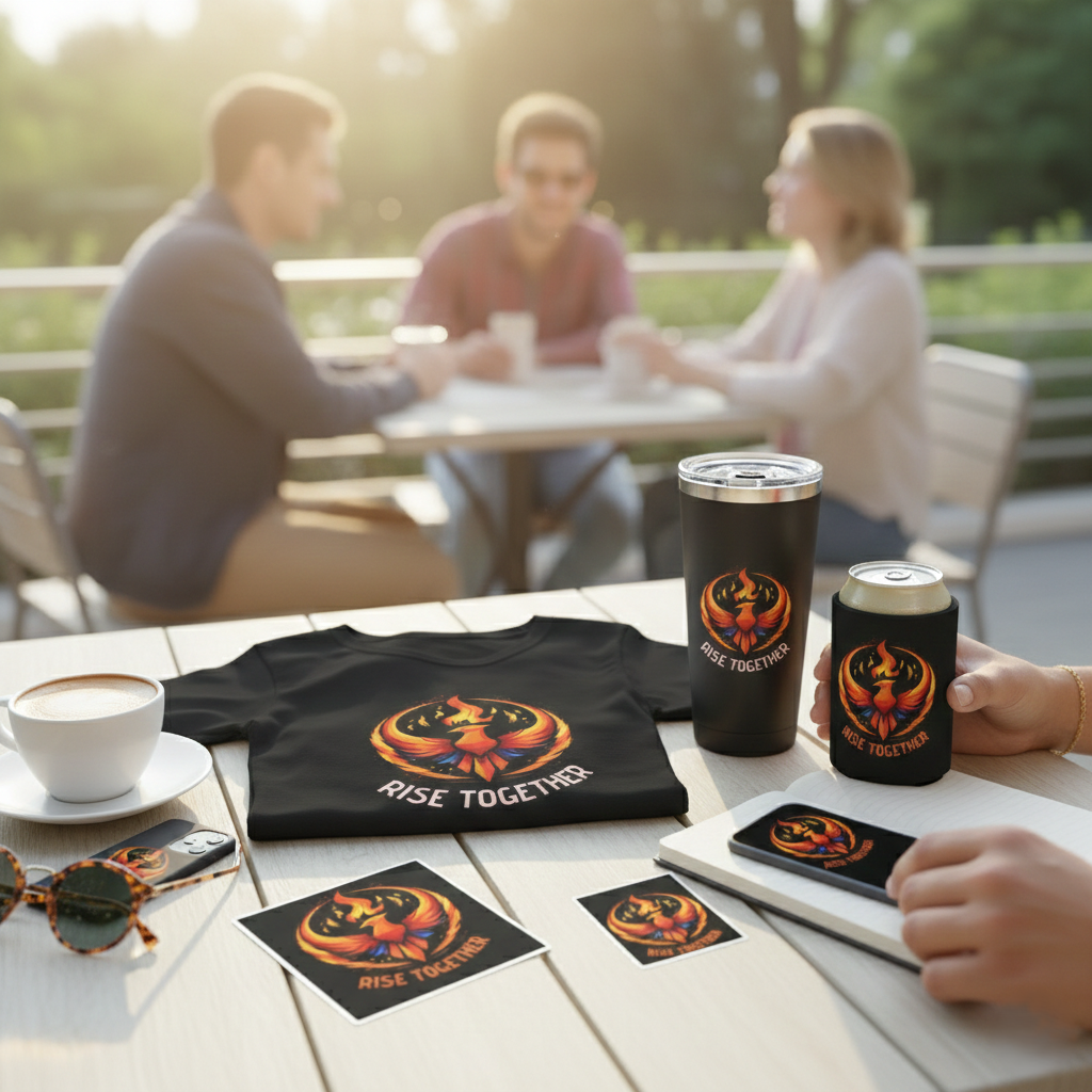 Rise Together Phoenix Can Cooler | Rising Phoenix Logo Beverage Insulator
