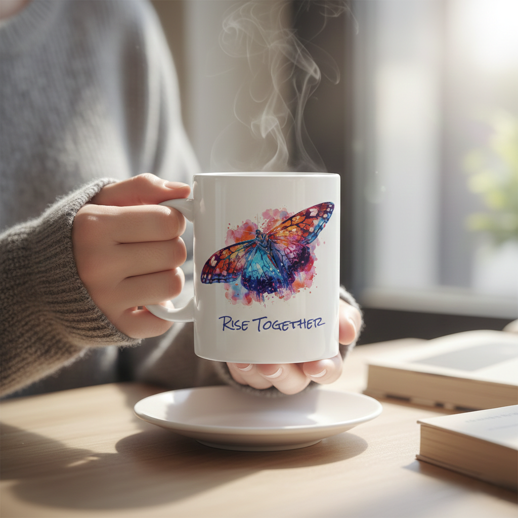 Butterfly Rise Together Coffee Mug | Inspirational Ceramic Mug 11oz 15oz | Activist Gift