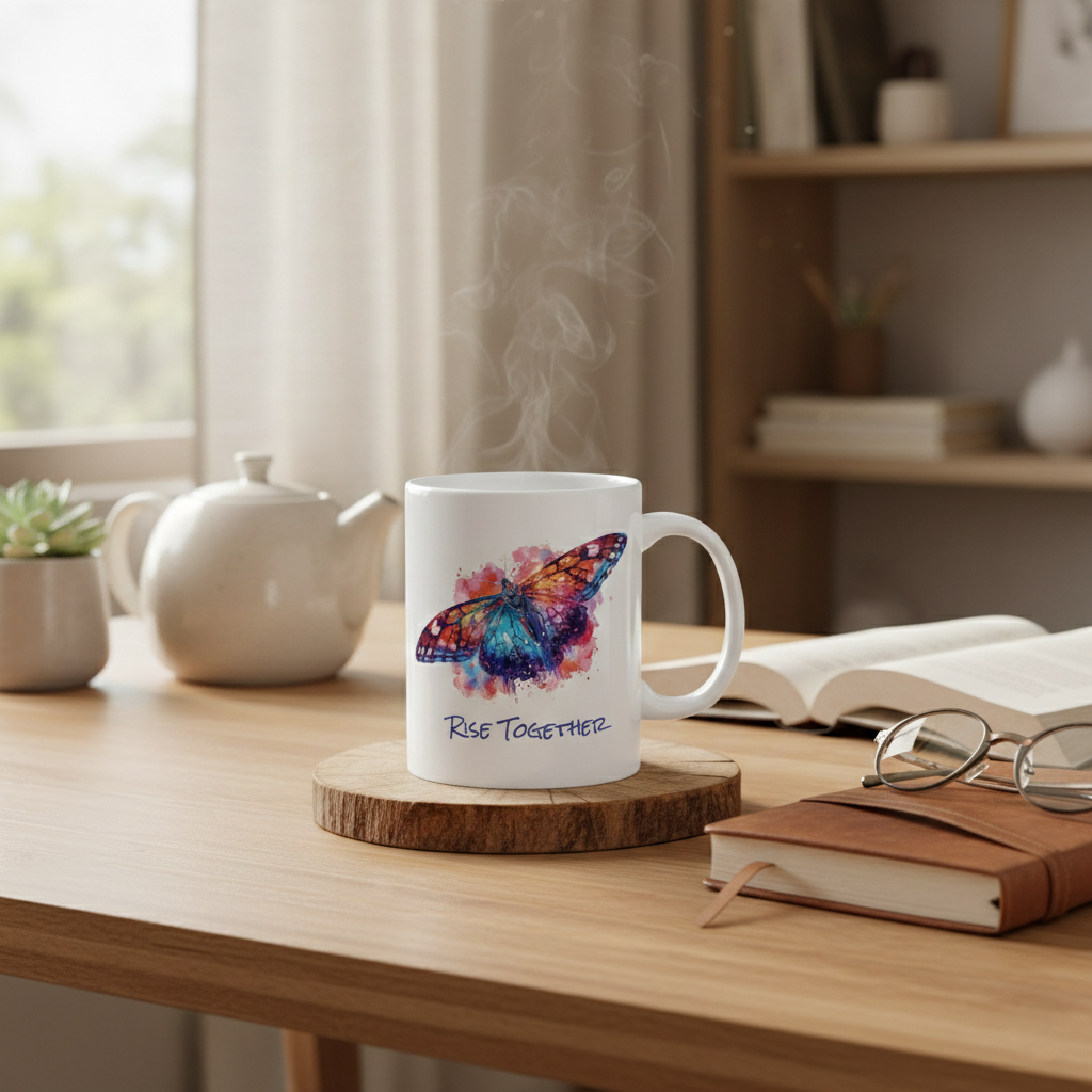 Butterfly Rise Together Coffee Mug | Inspirational Ceramic Mug 11oz 15oz | Activist Gift