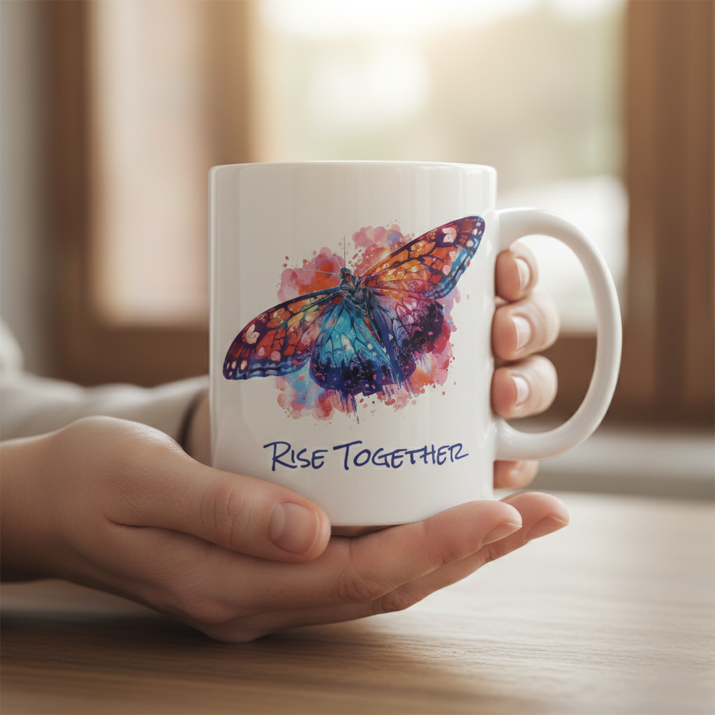 Butterfly Rise Together Coffee Mug | Inspirational Ceramic Mug 11oz 15oz | Activist Gift