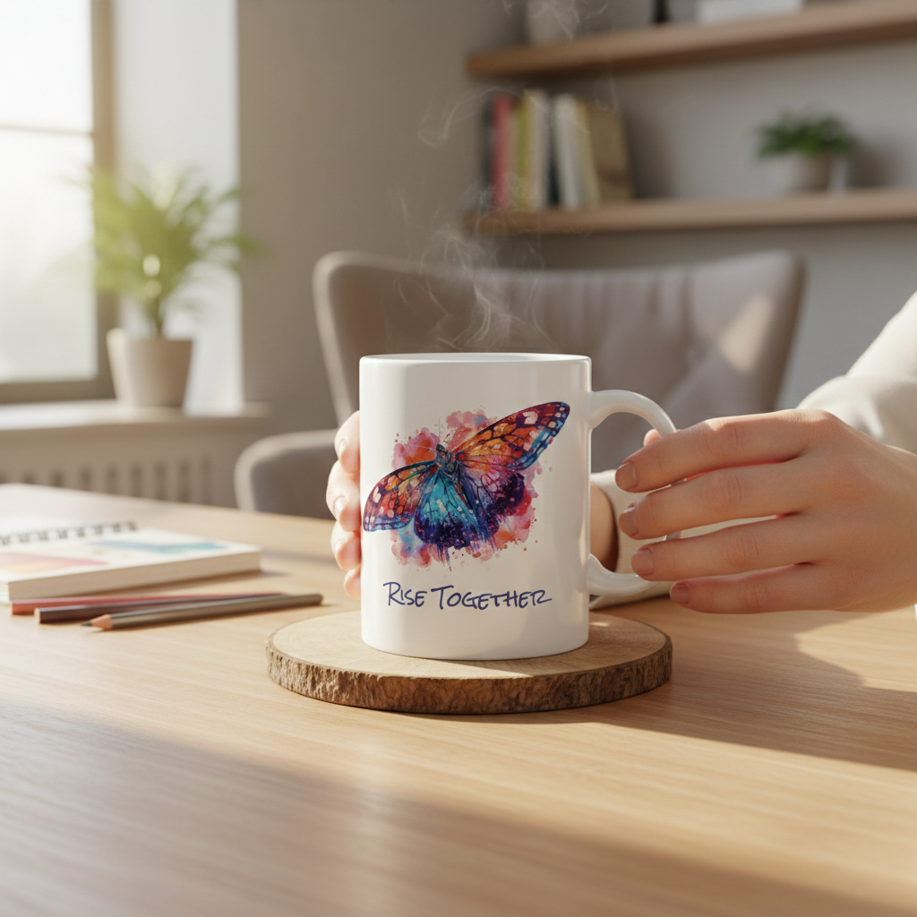 Butterfly Rise Together Coffee Mug | Inspirational Ceramic Mug 11oz 15oz | Activist Gift